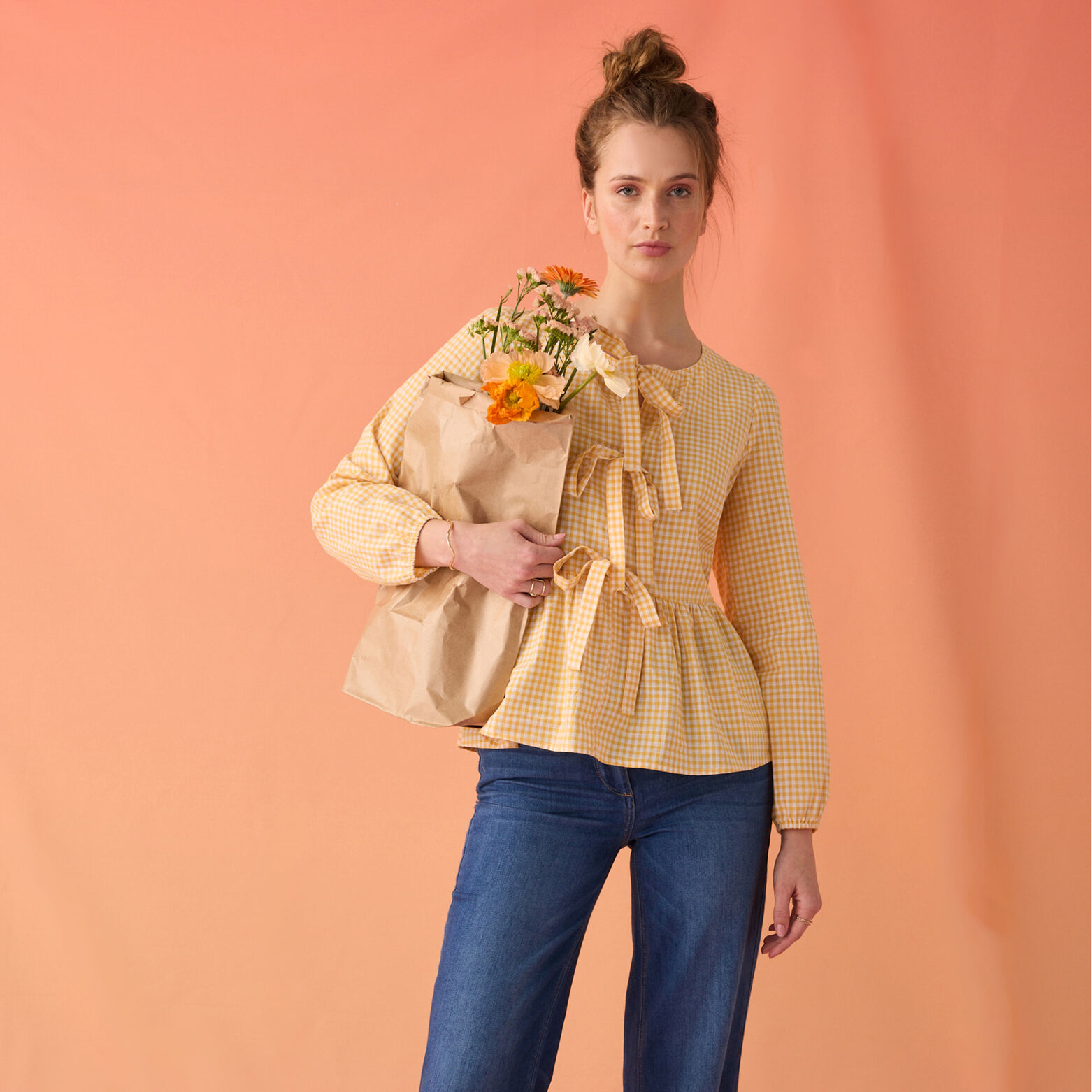 Blouse vichy à nœuds femme