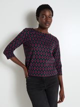 T-shirt jacquard manches 3/4 femme
