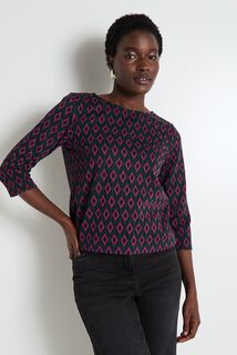 T-shirt jacquard manches 3/4 femme