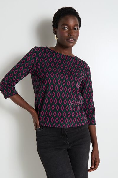 T-shirt jacquard manches 3/4 femme