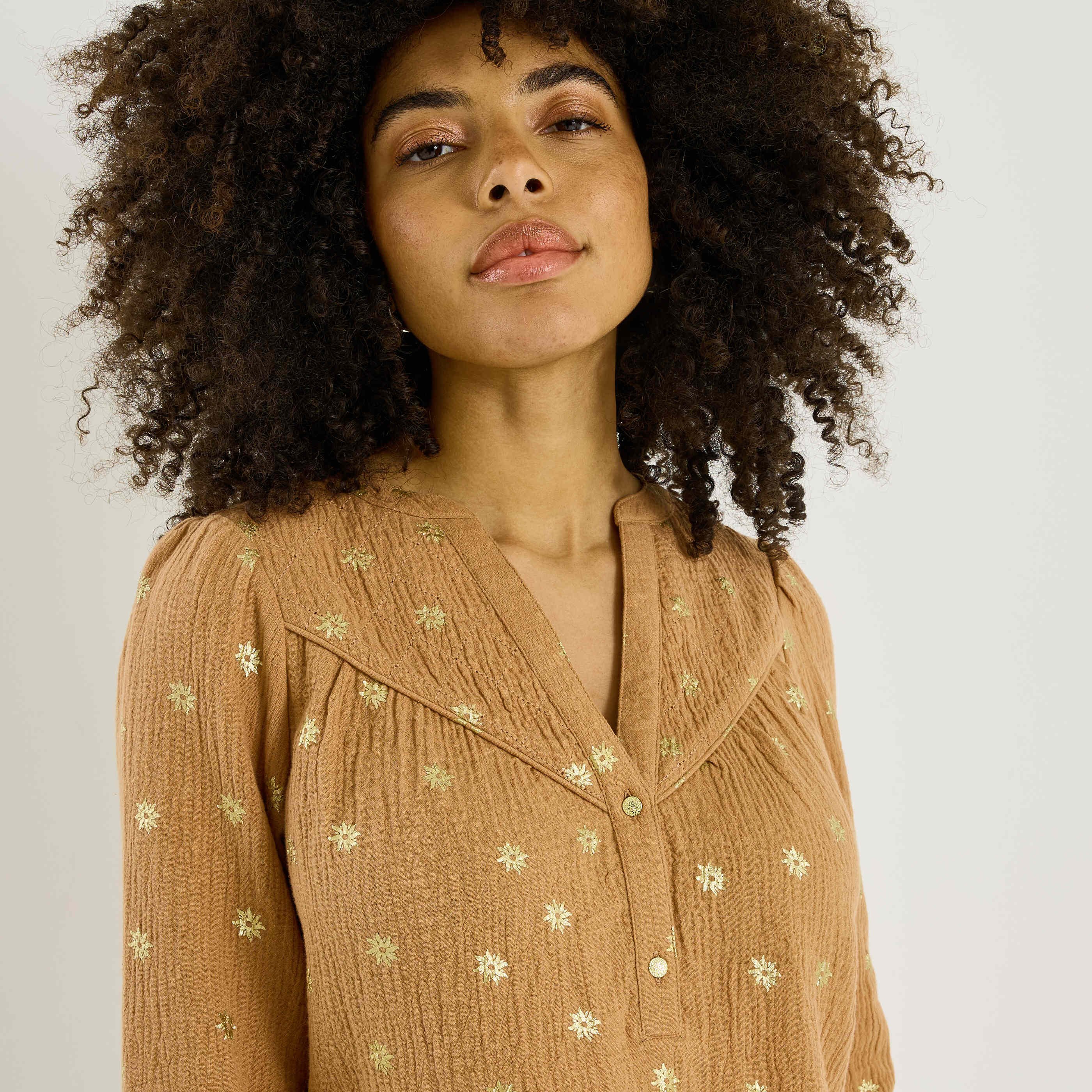 Blouse imprim&eacute;e en gaze de coton femme