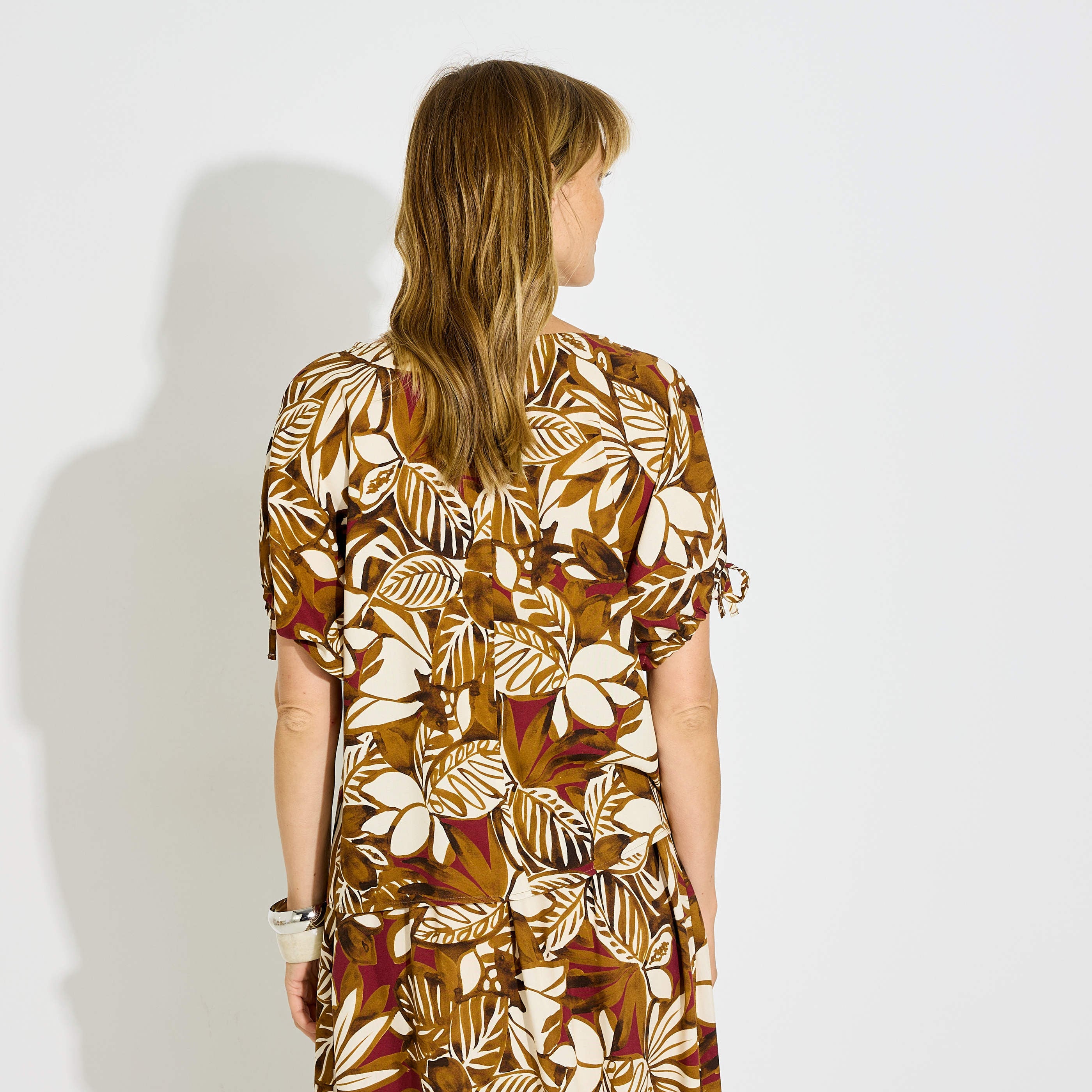 Blouse fluide imprim&eacute; tropical femme