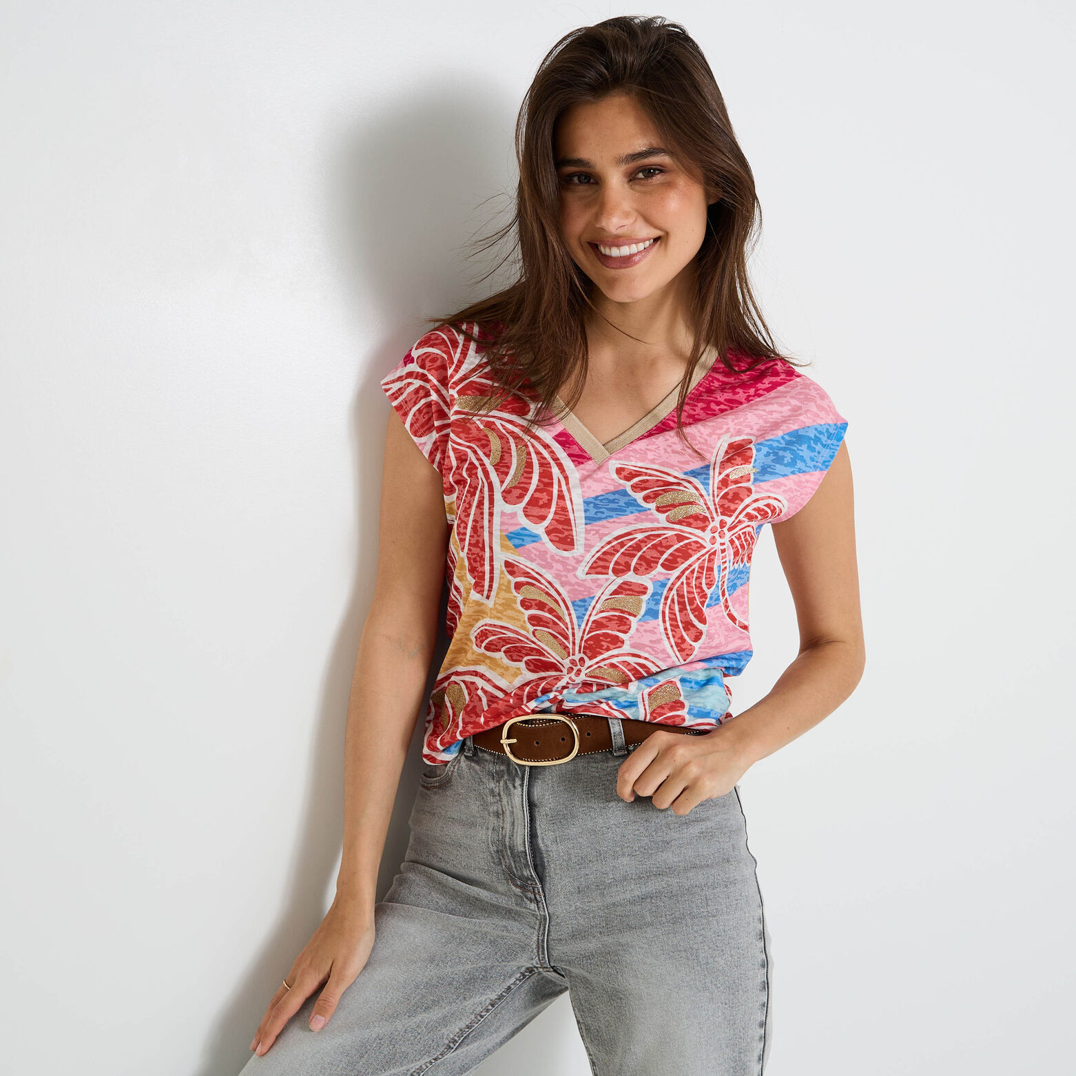 T-shirt col V femme