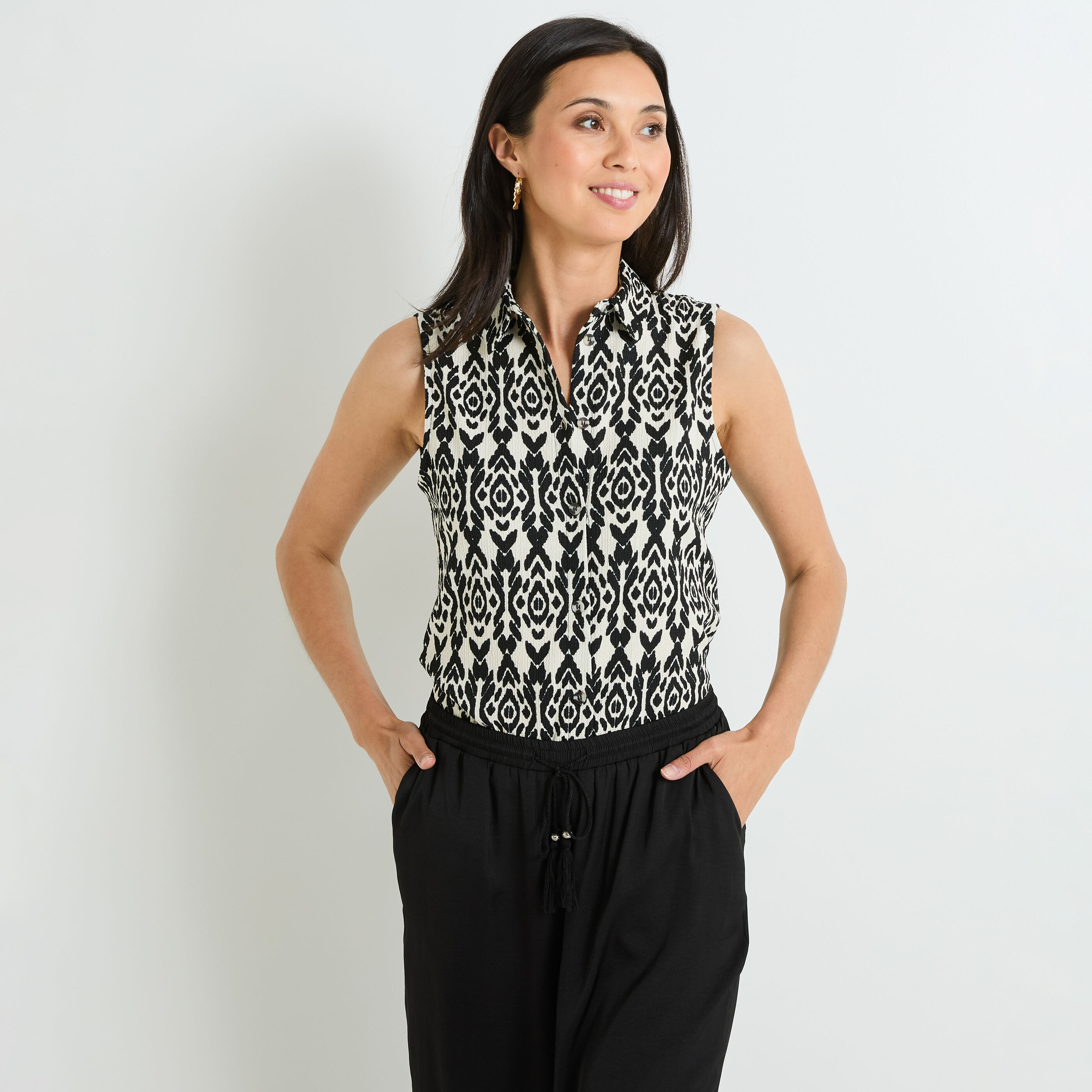 Debardeur col chemise femme ECRU Graindemalice