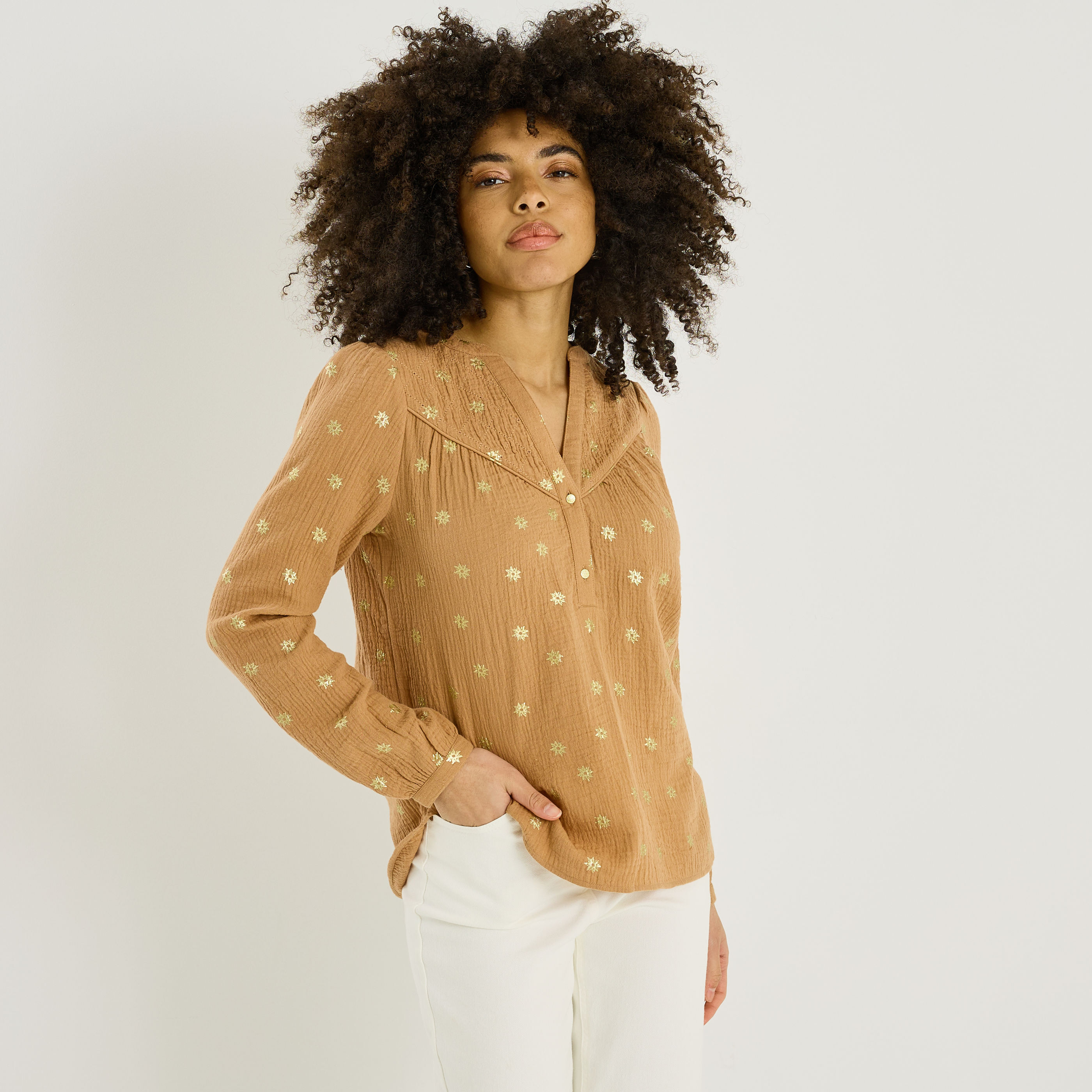 Blouse imprim&eacute;e en gaze de coton femme