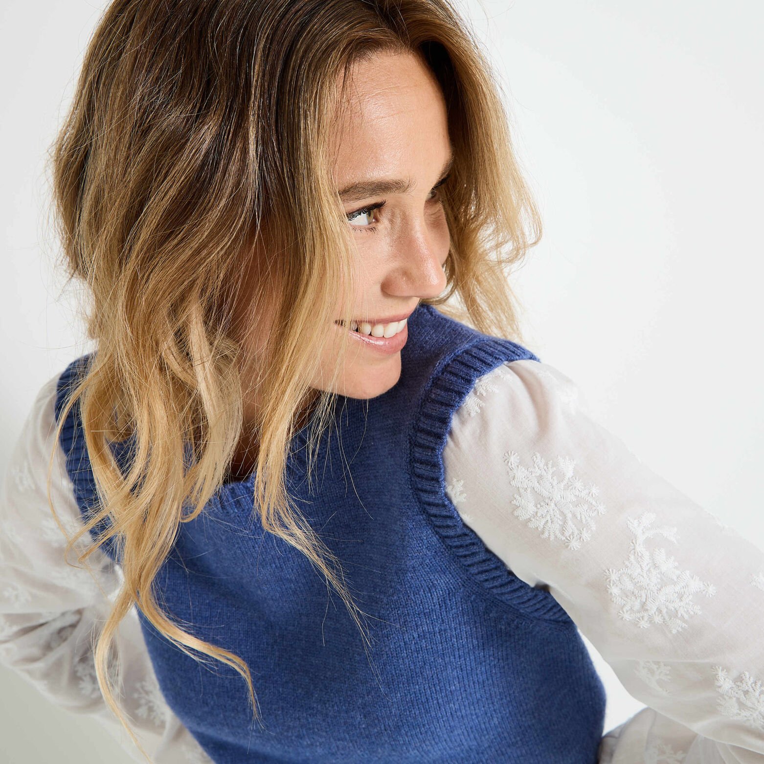 Pull bi matière col rond femme
