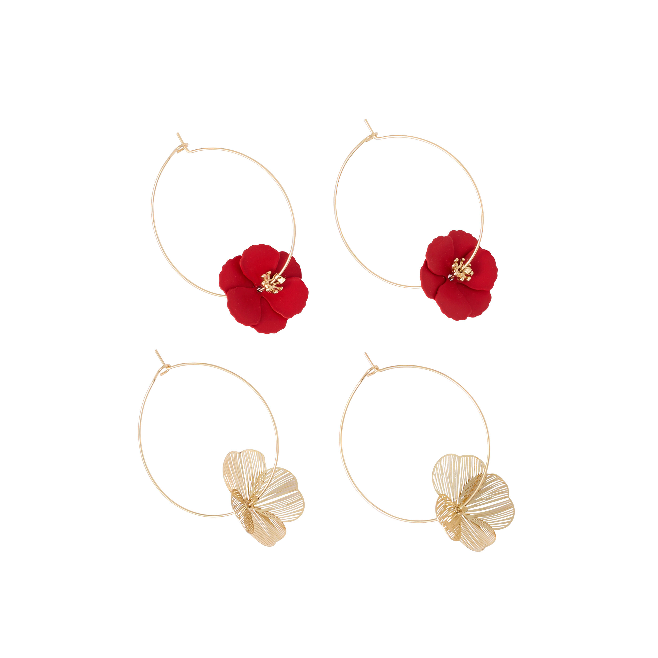 Set de 2 paires de cr&eacute;oles fleurs femme