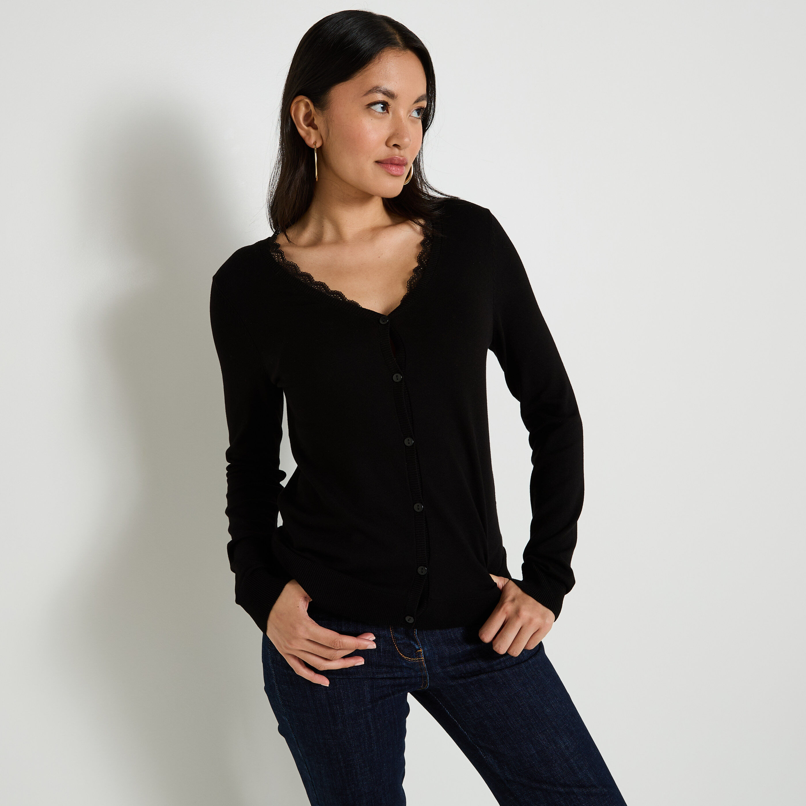 Gilet col V ajour&eacute; femme