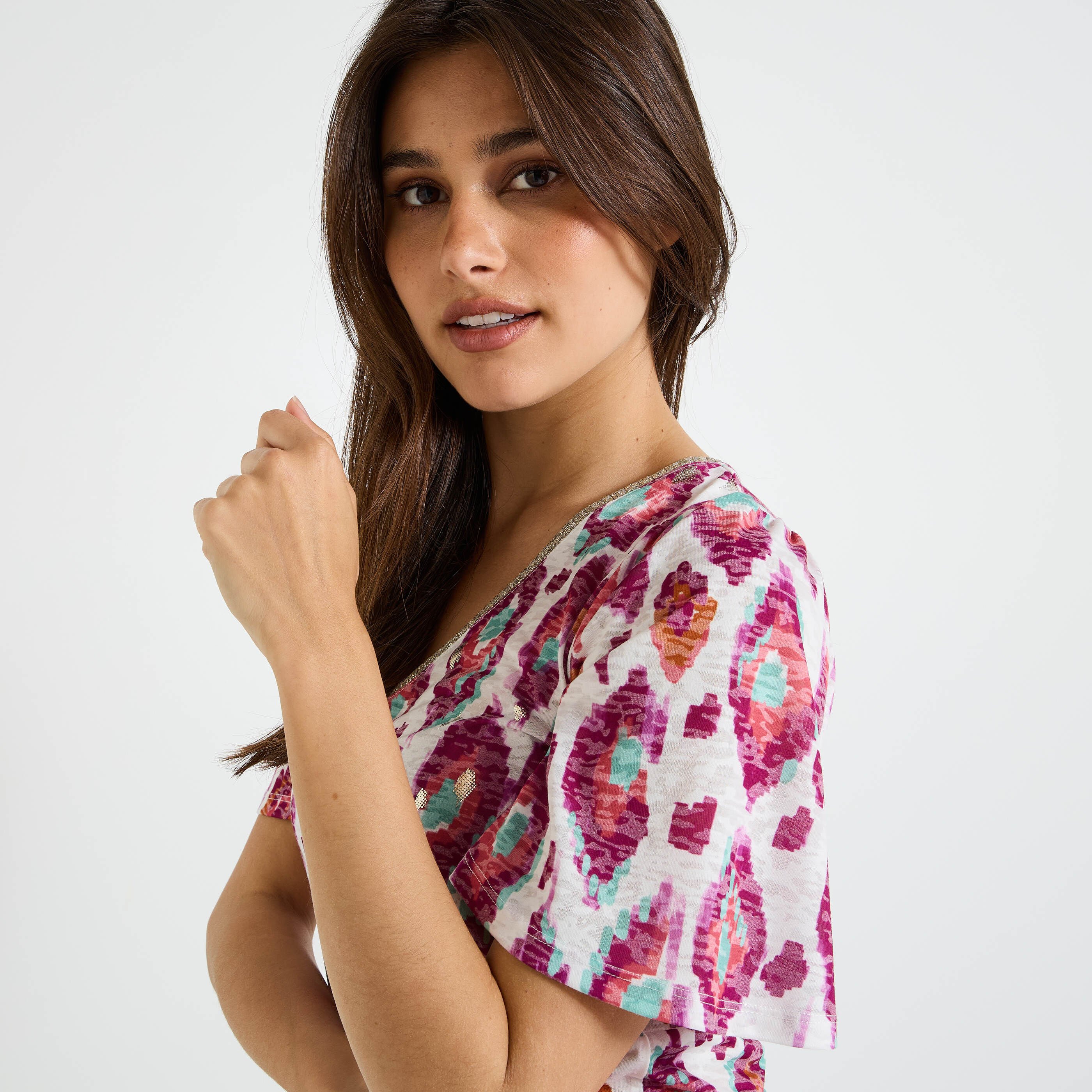 T-shirt imprim&eacute; ikat femme