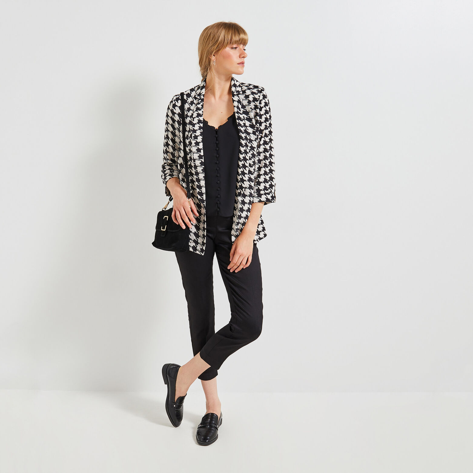 Veste fluide pied de poule femme