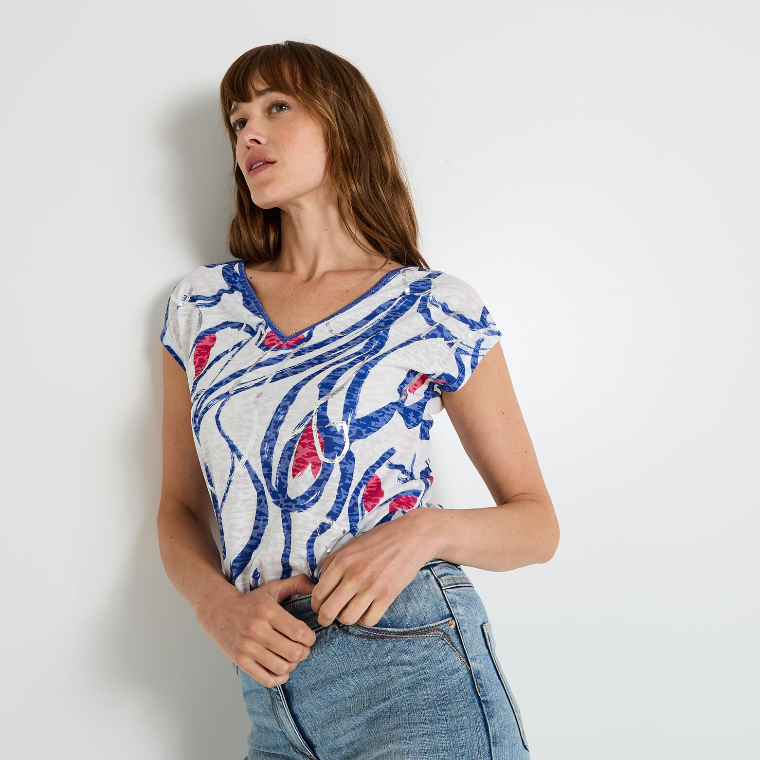 T-shirt col V femme