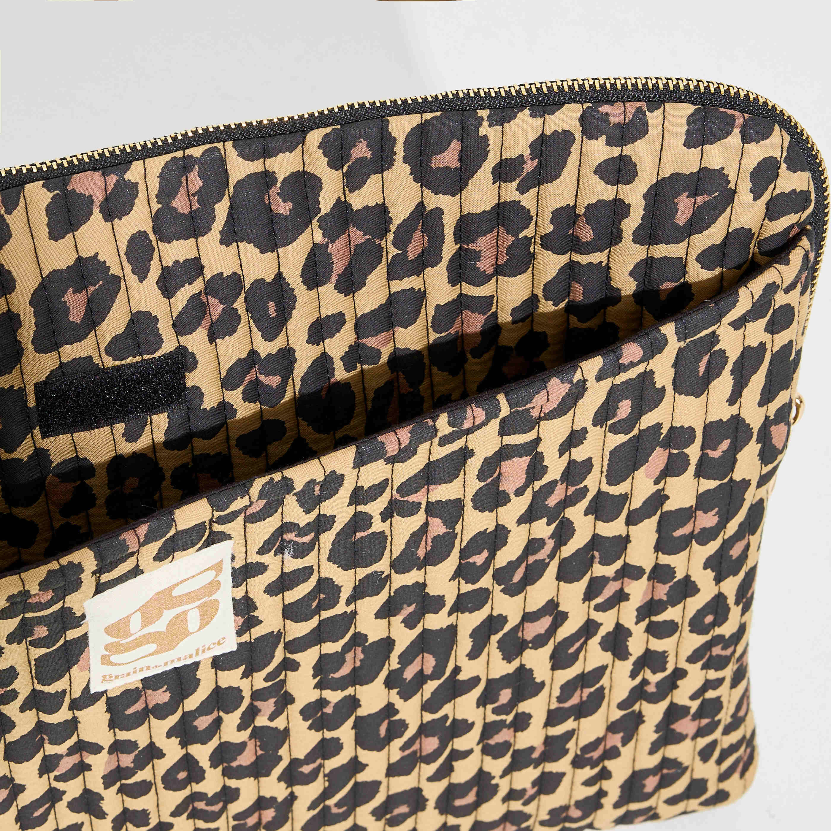Pochette ordinateur l&eacute;opard femme