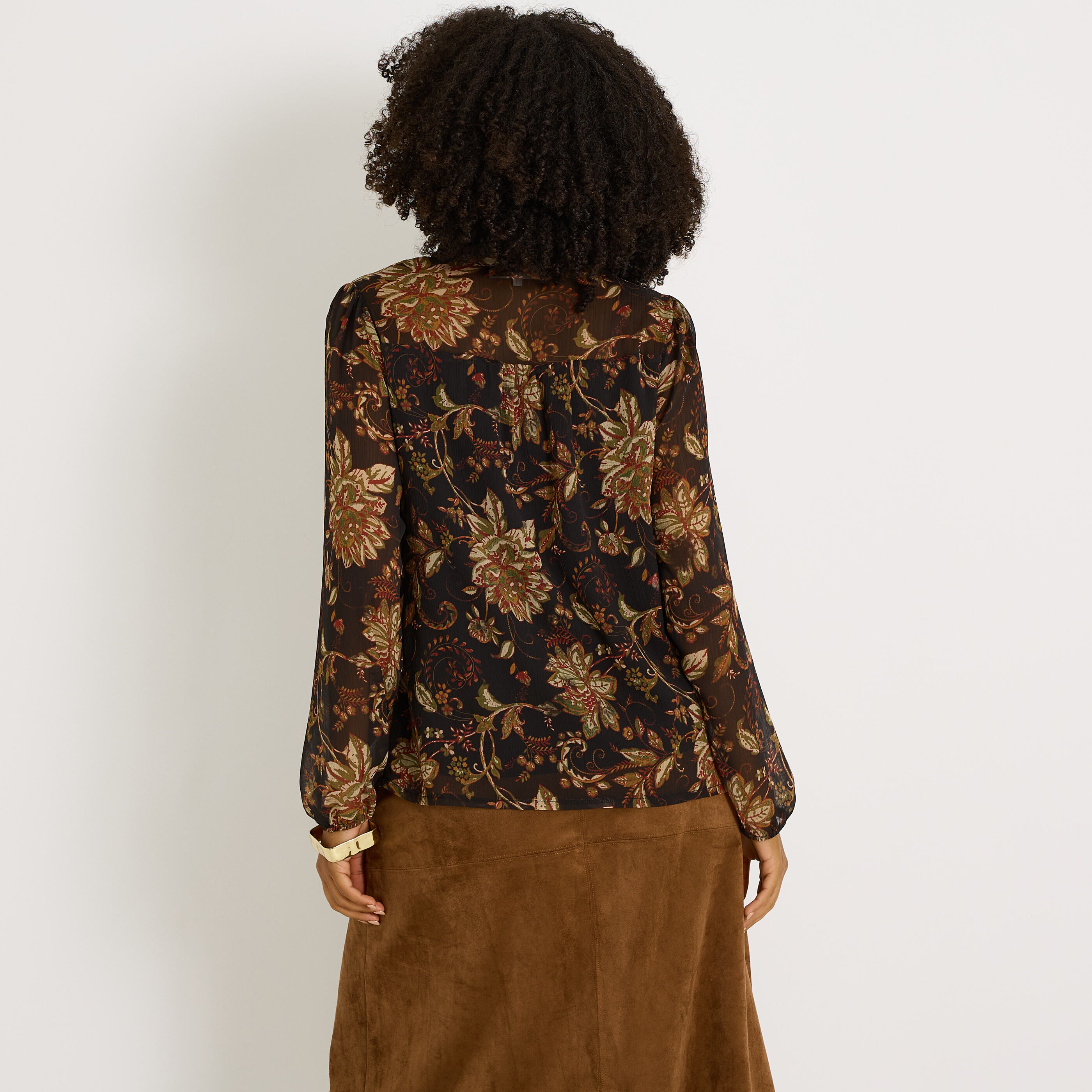 Blouse en voile imprim&eacute; fleuri femme
