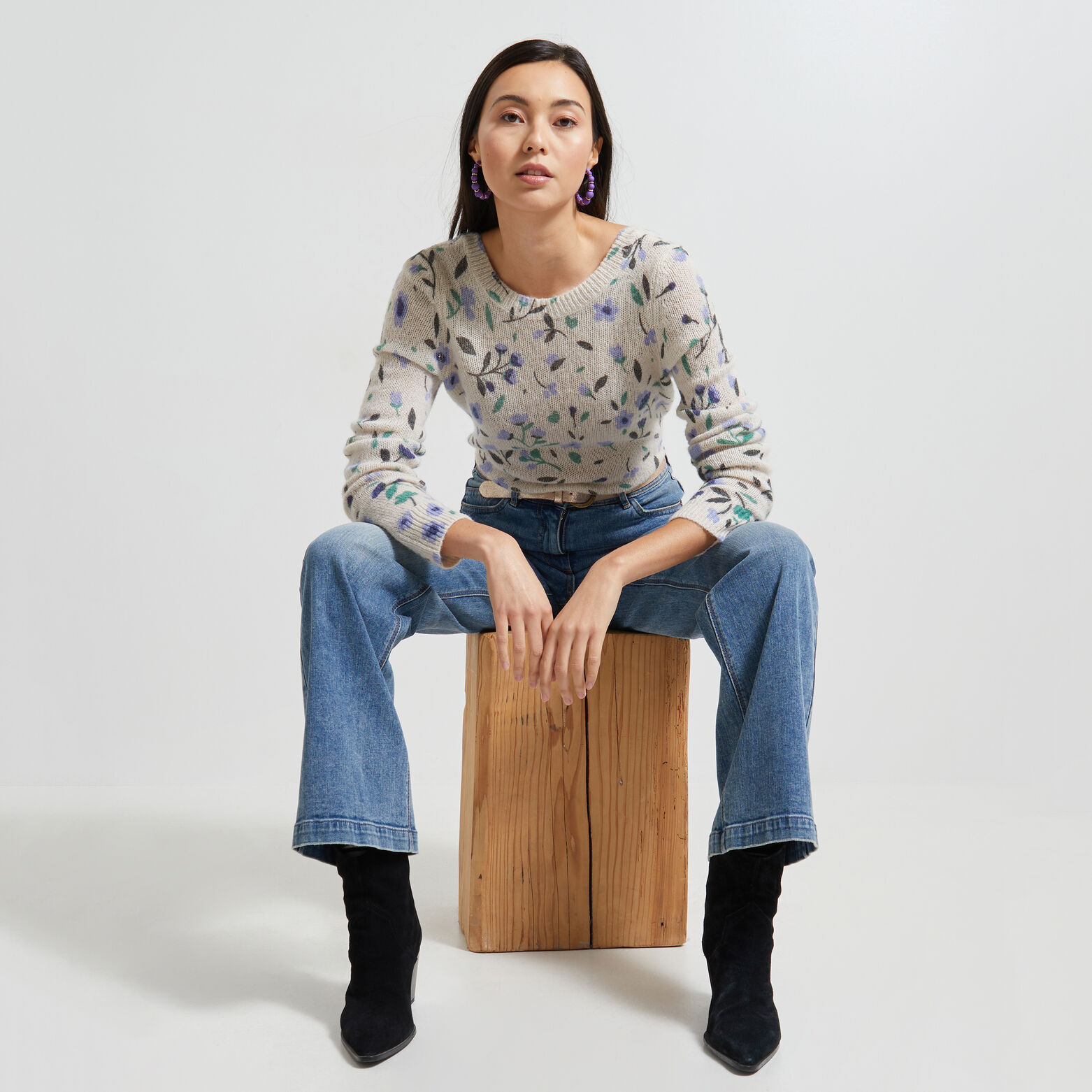 Pull fleuri femme