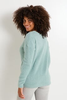 Pull fluffy à col V femme