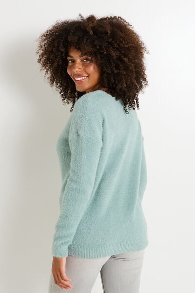 Pull fluffy à col V femme