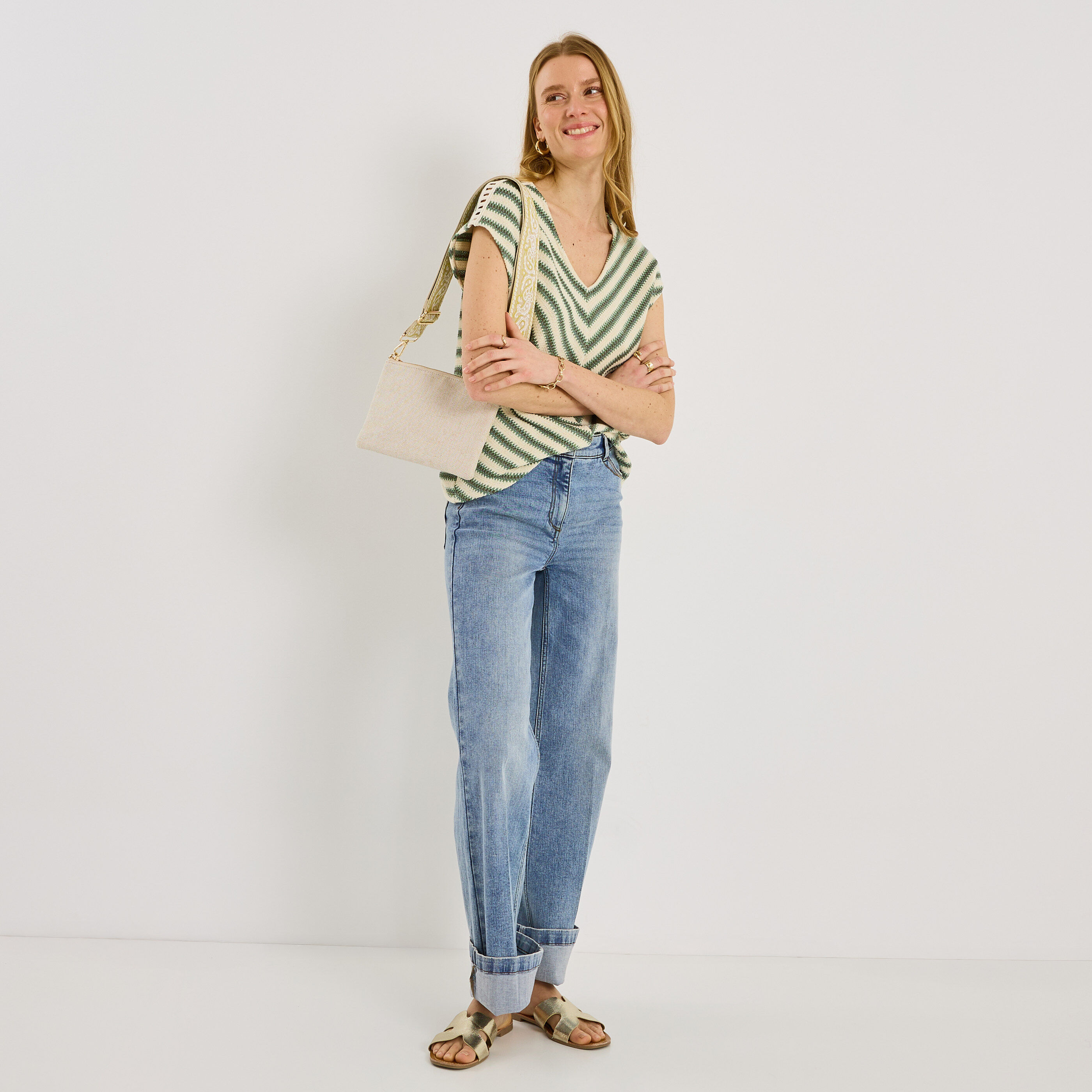 T-shirt en maille &agrave; rayures femme