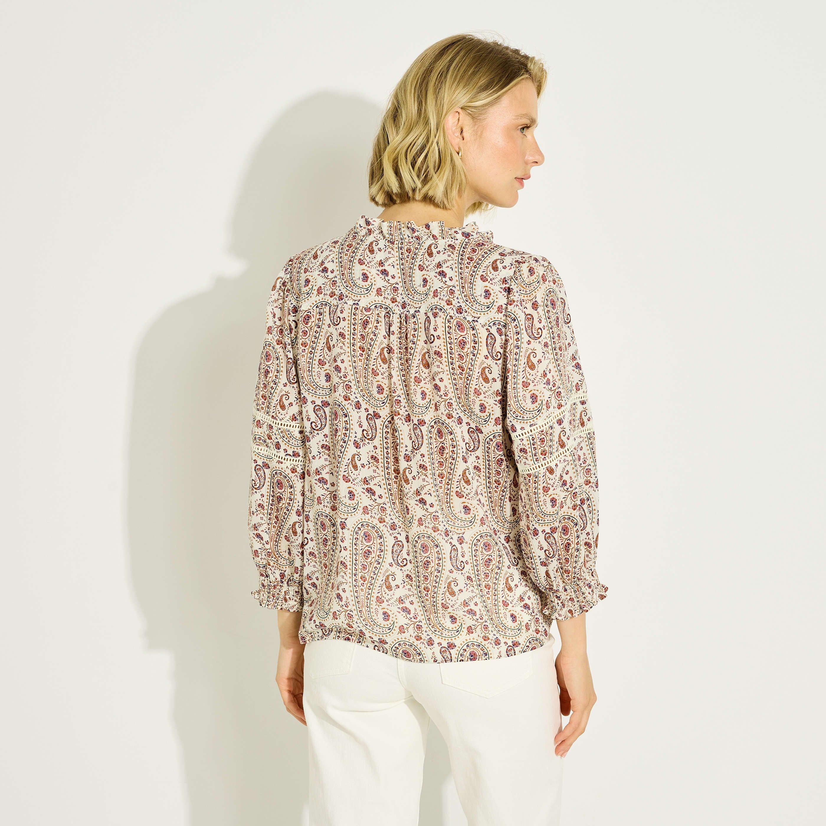 Blouse imprim&eacute; boh&egrave;me col V femme
