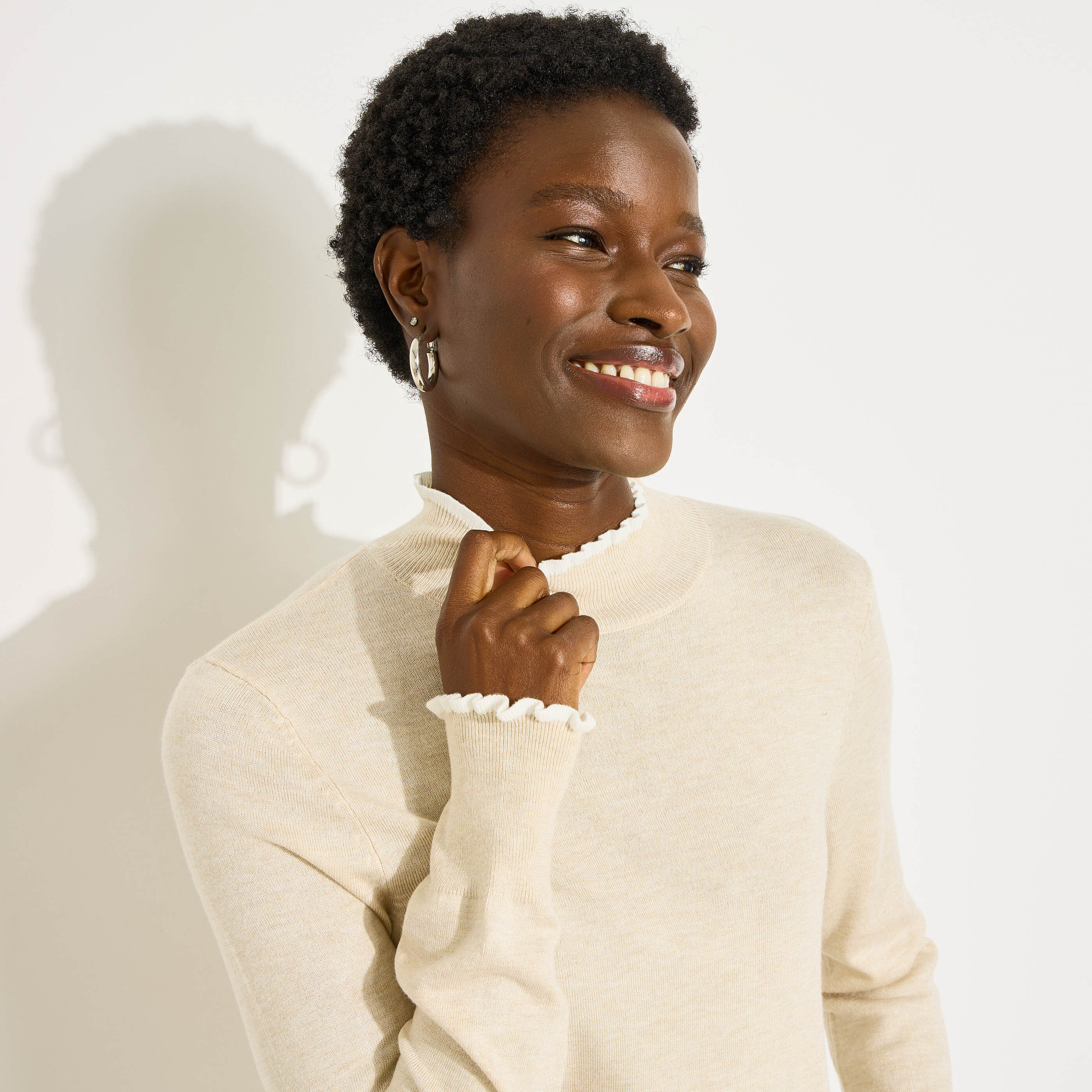 Pull col montant volant&eacute; femme