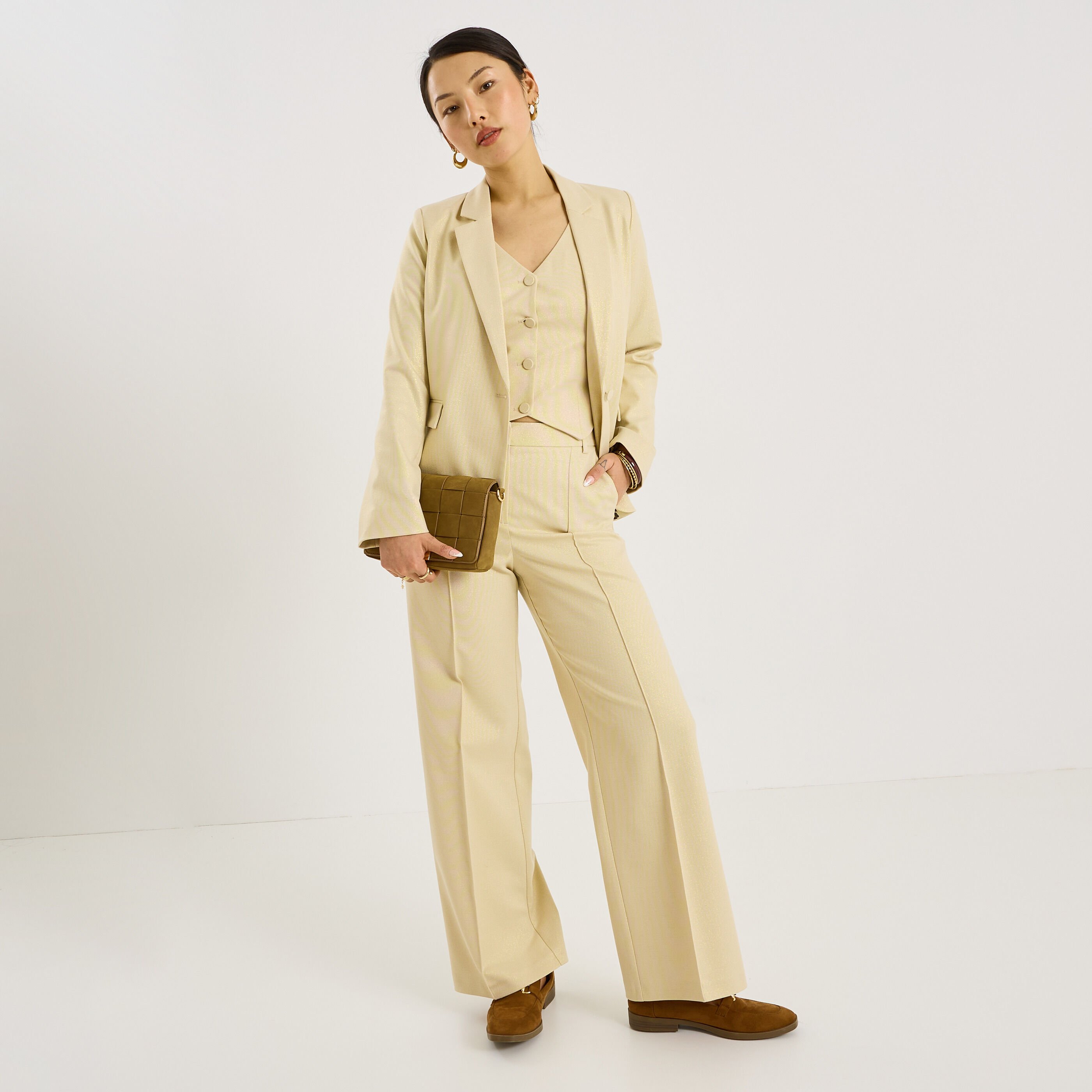 Pantalon large plis piqu&eacute;s femme