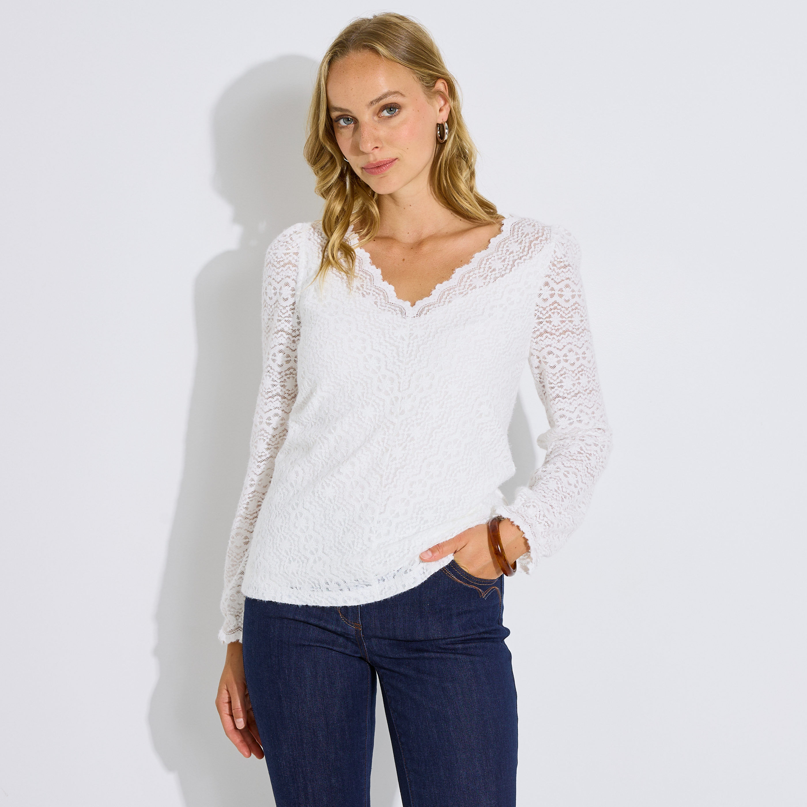 T-shirt ajust&eacute; maille ajour&eacute;e femme