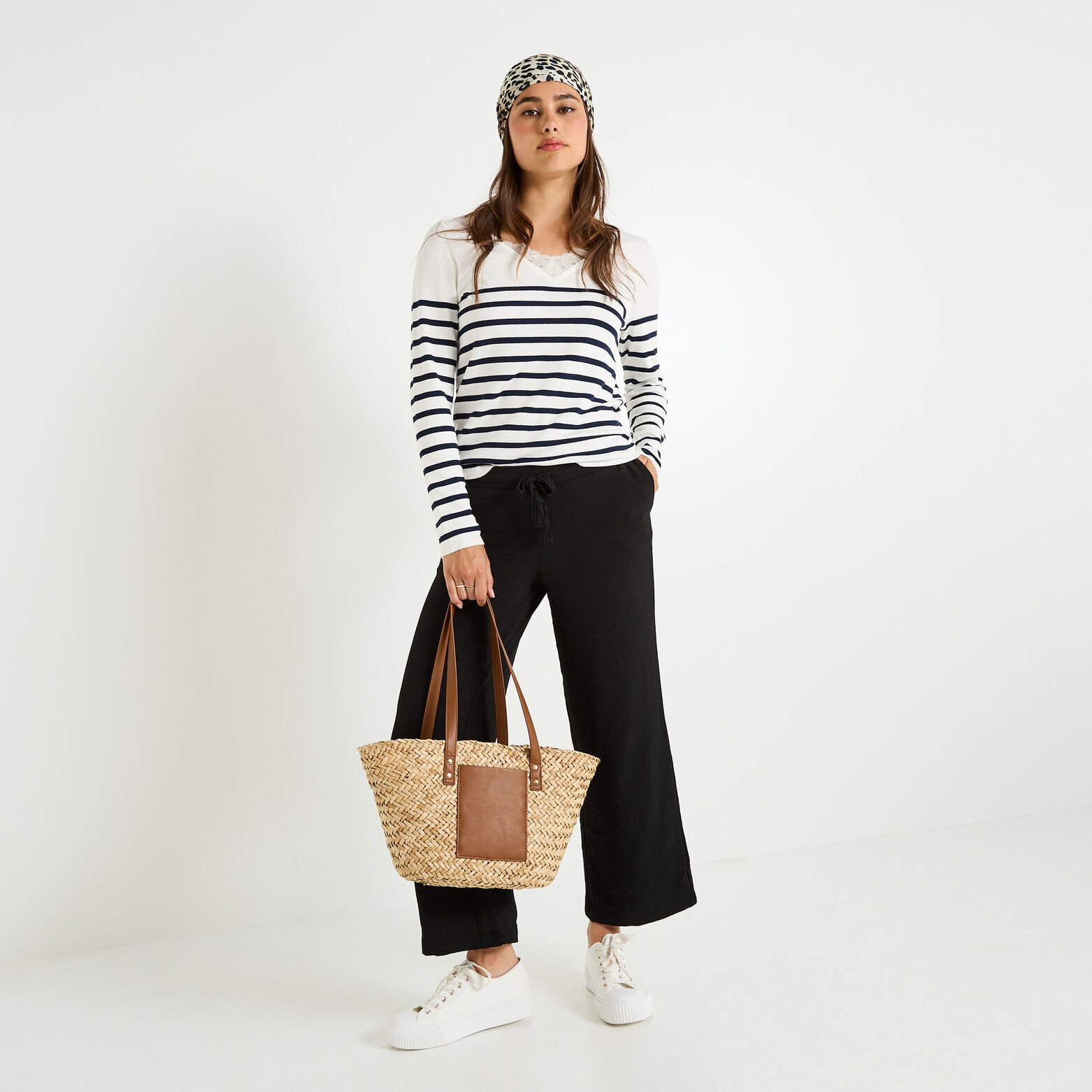 Pull col V guipure femme