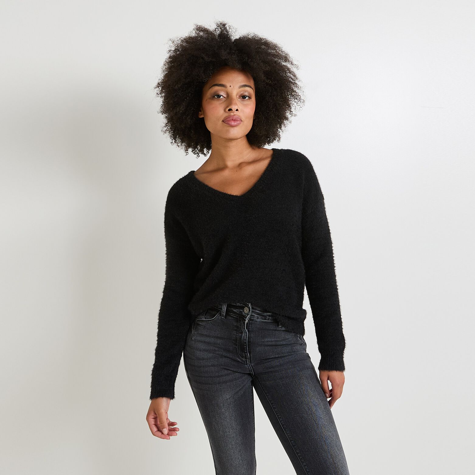 Pull col V femme