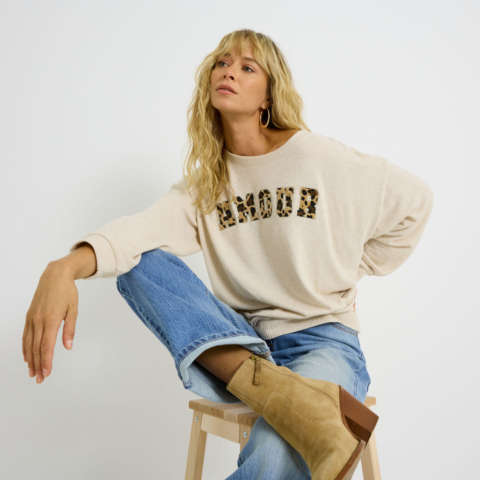 T-shirt message imprimé léopard femme