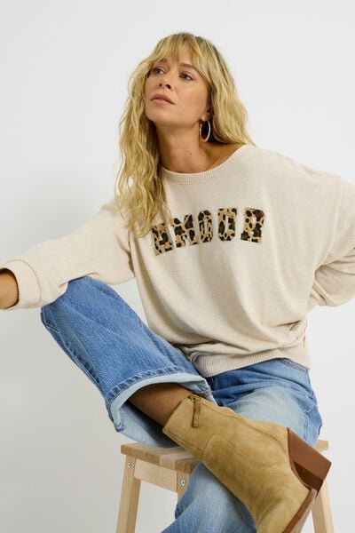 T-shirt message imprimé léopard femme