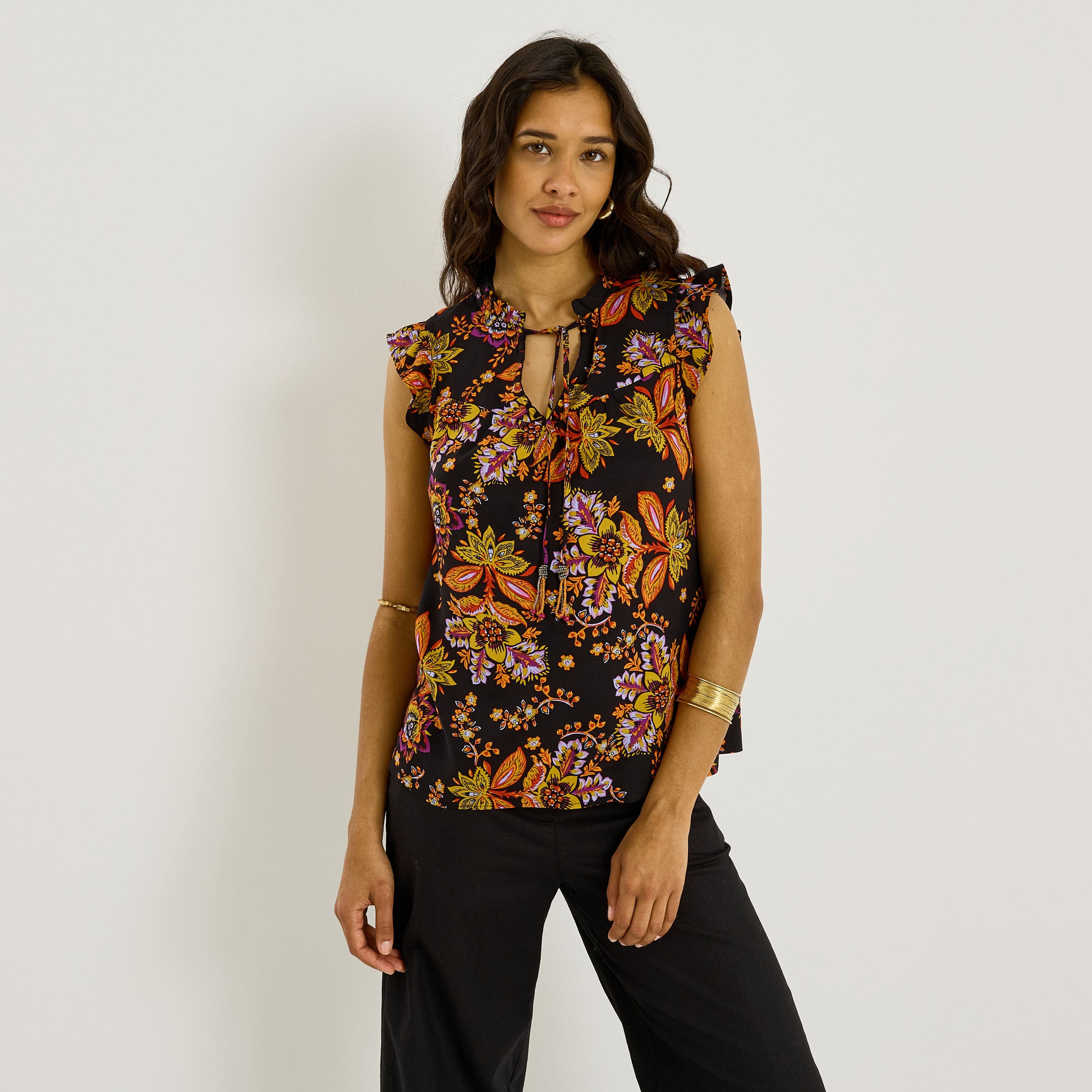 Blouse sans manches imprim&eacute; floral femme