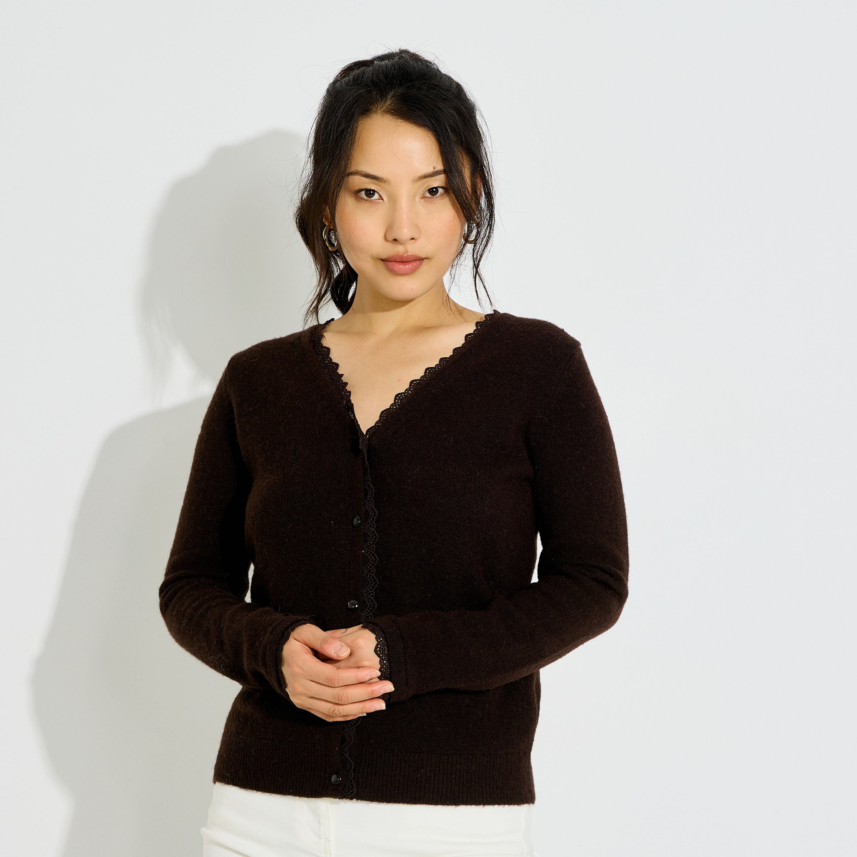 Gilet dentelle col V femme