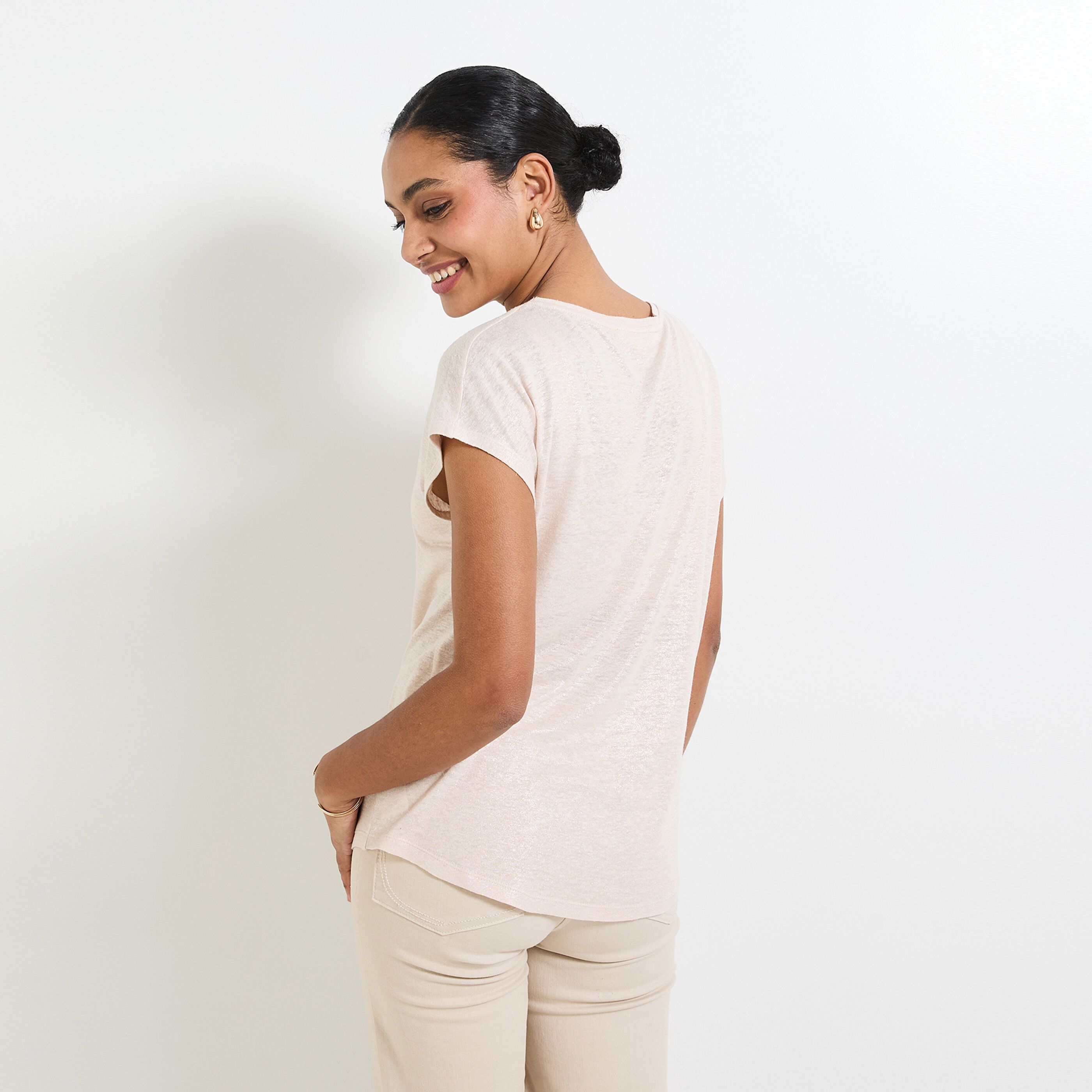 T-shirt en lin m&eacute;lang&eacute; femme
