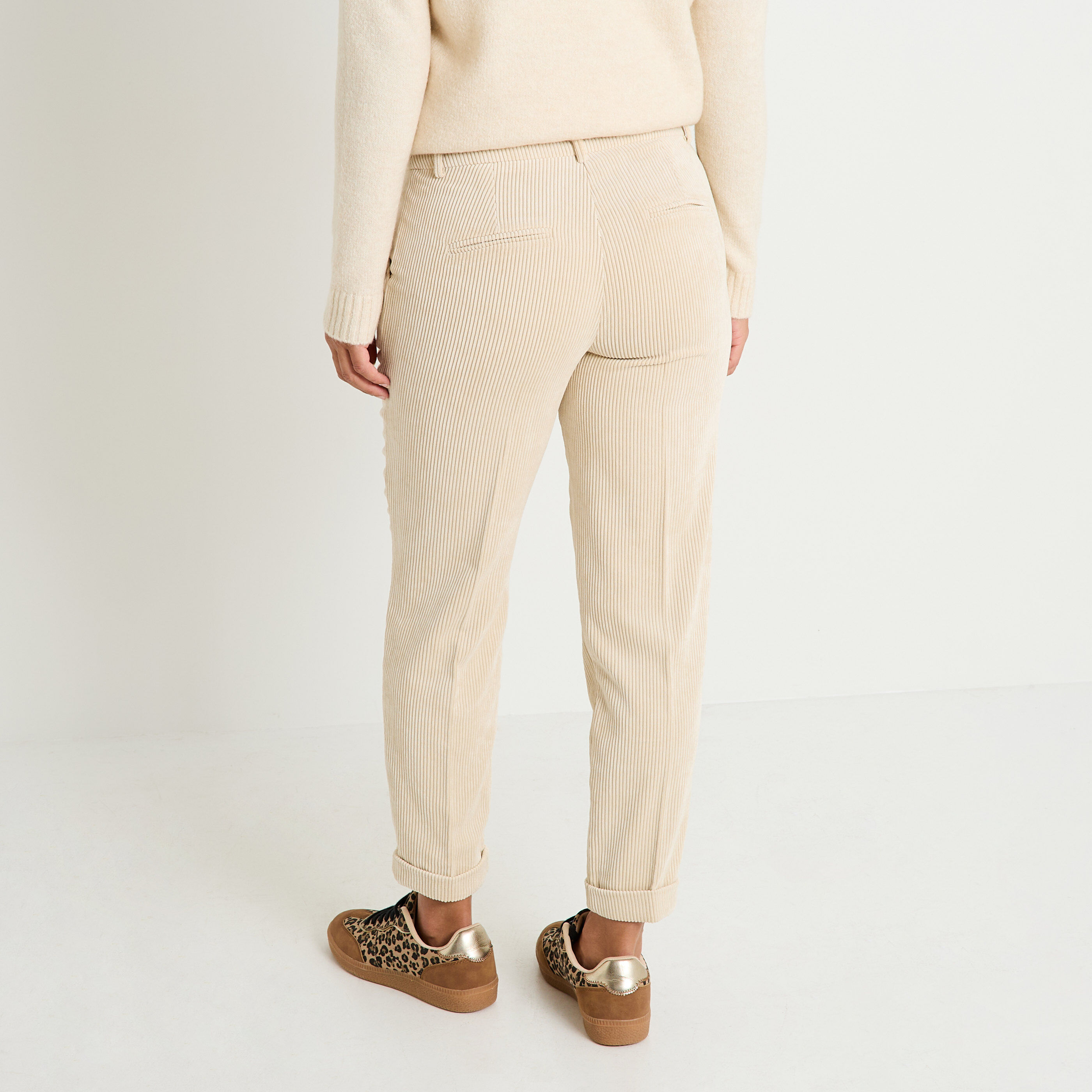 Pantalon velours &agrave; revers femme