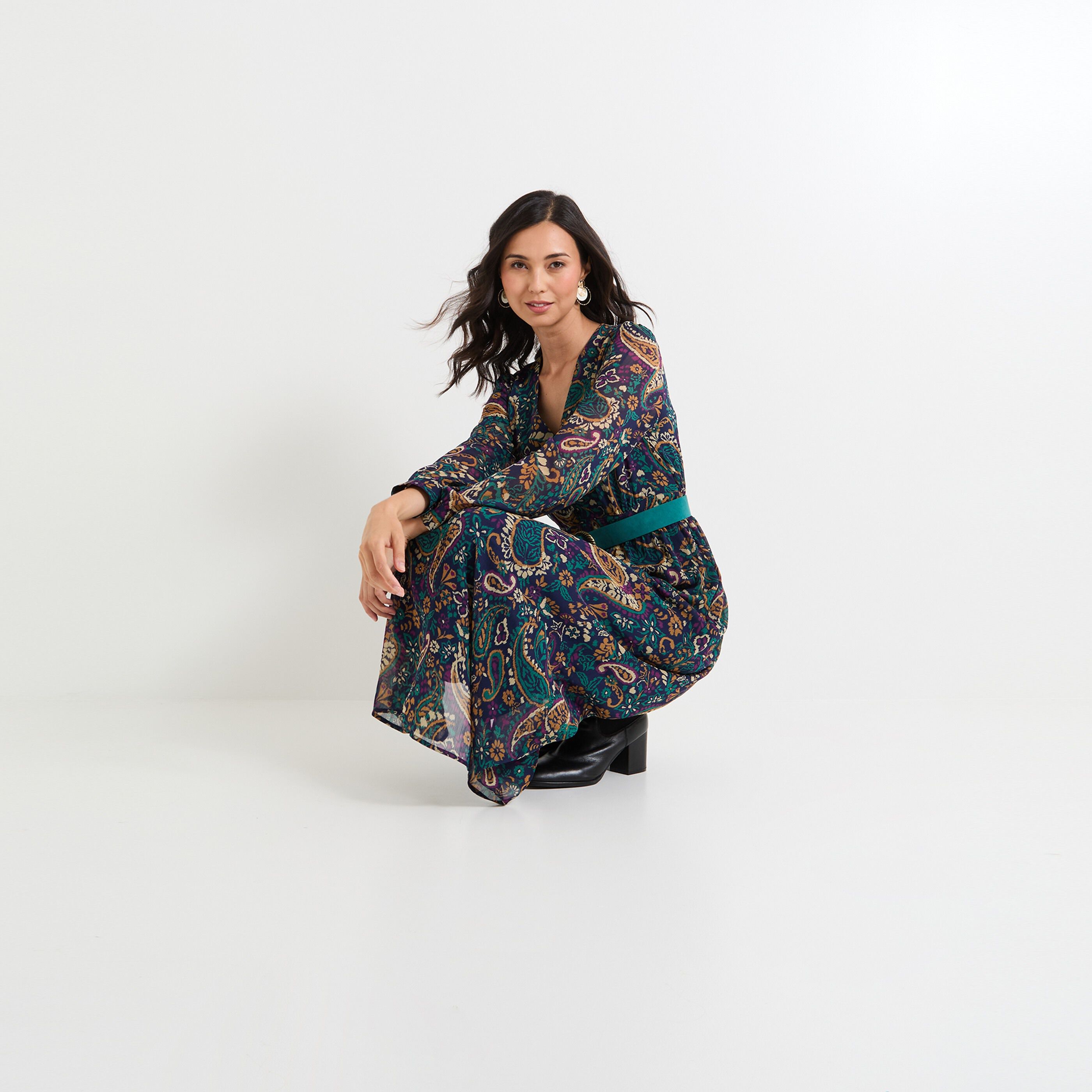 Robe longue col V femme