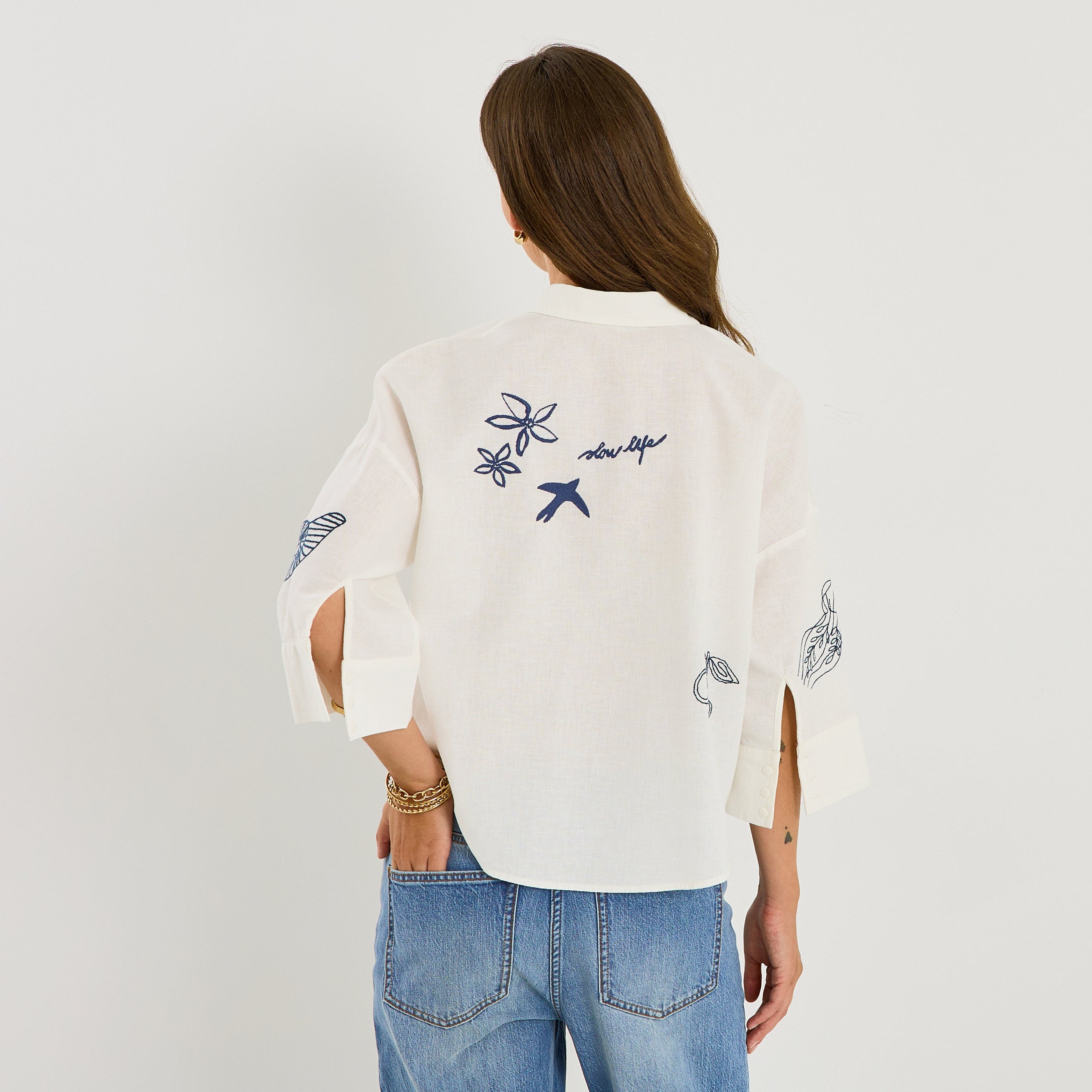 Chemise oversize brod&eacute;e femme