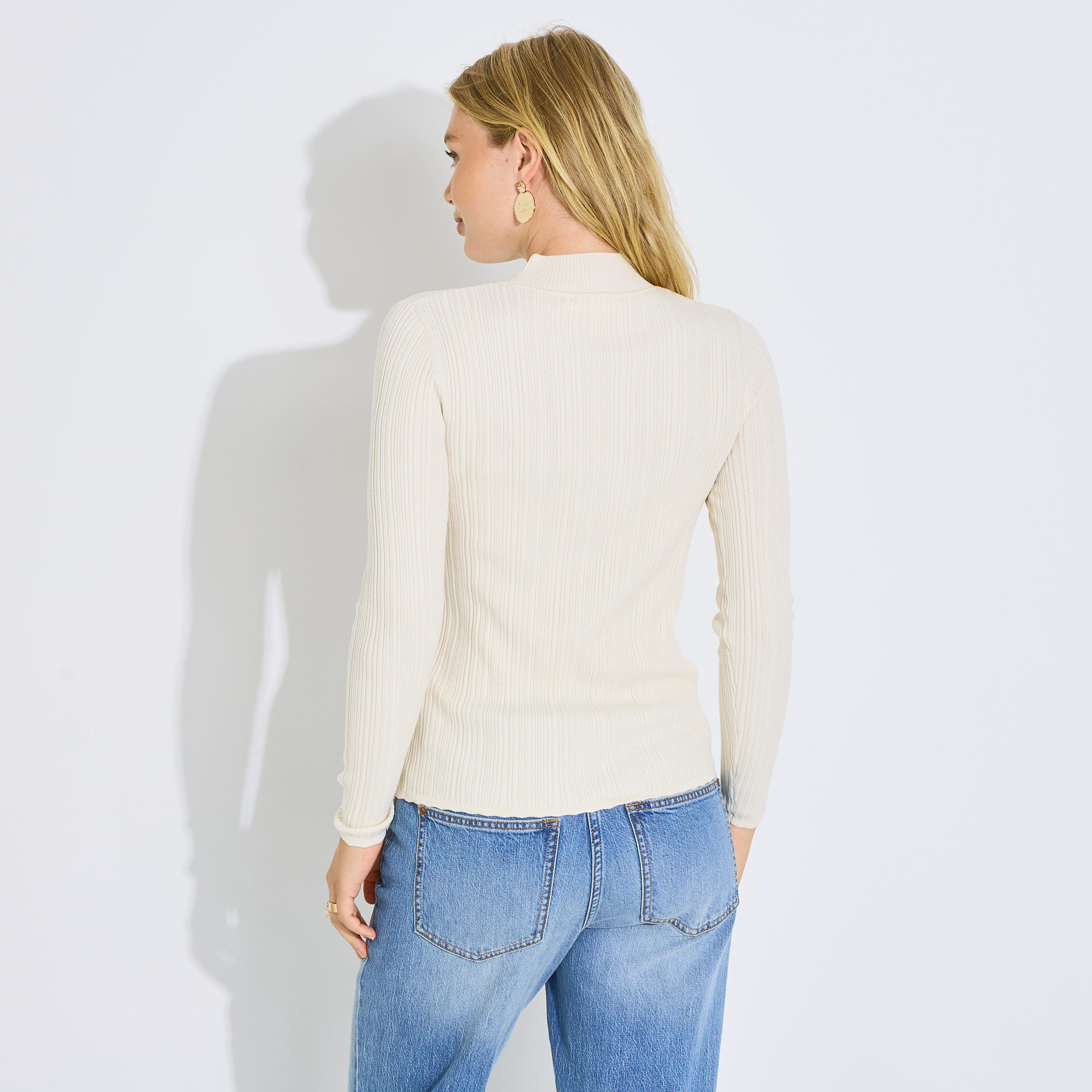 Pull col montant maille c&ocirc;tel&eacute;e femme