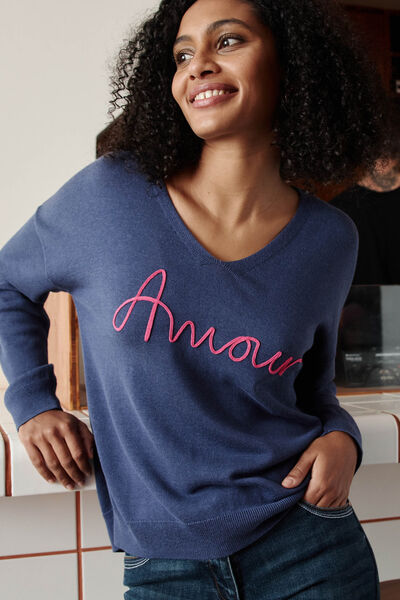 Pull col V femme