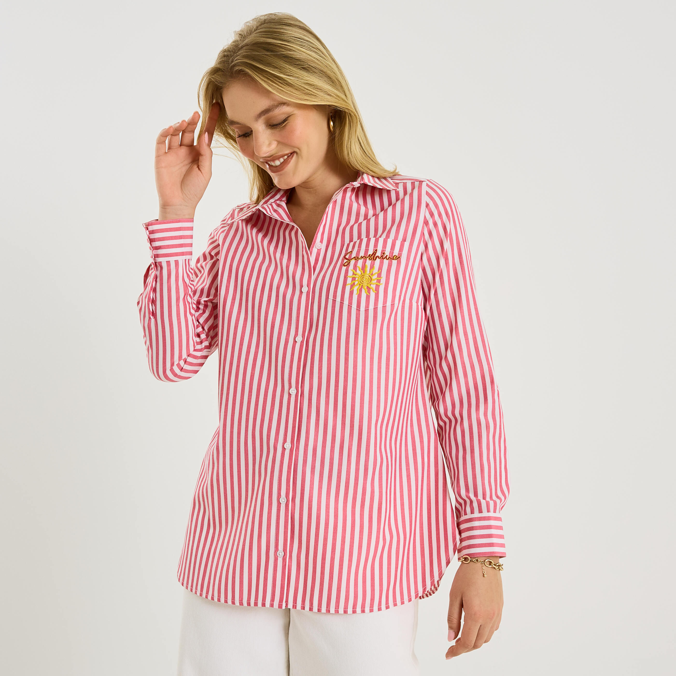 Chemise brod&eacute;e rayures verticales femme