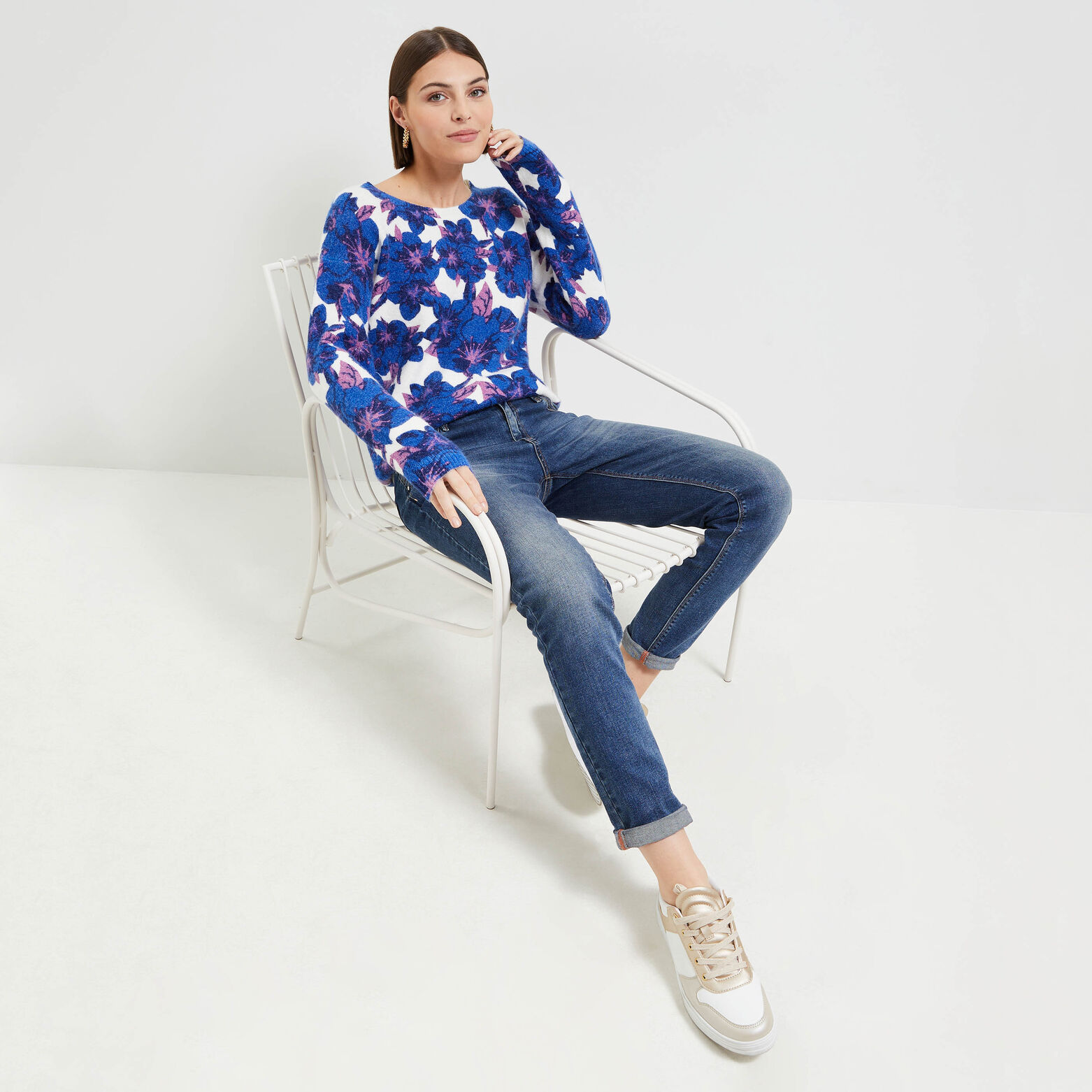Pull imprimé fleuri femme
