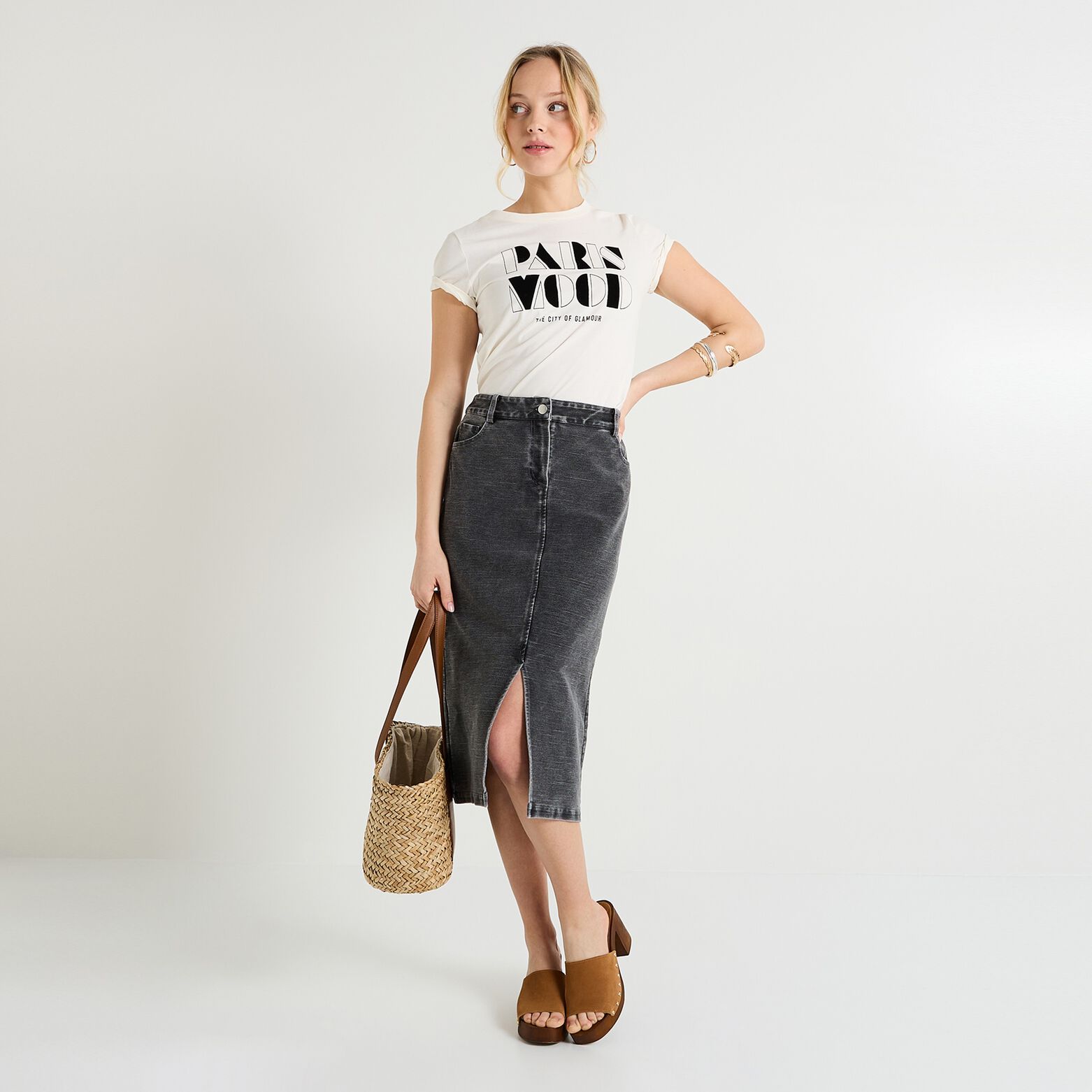 Jupe en maille effet denim femme