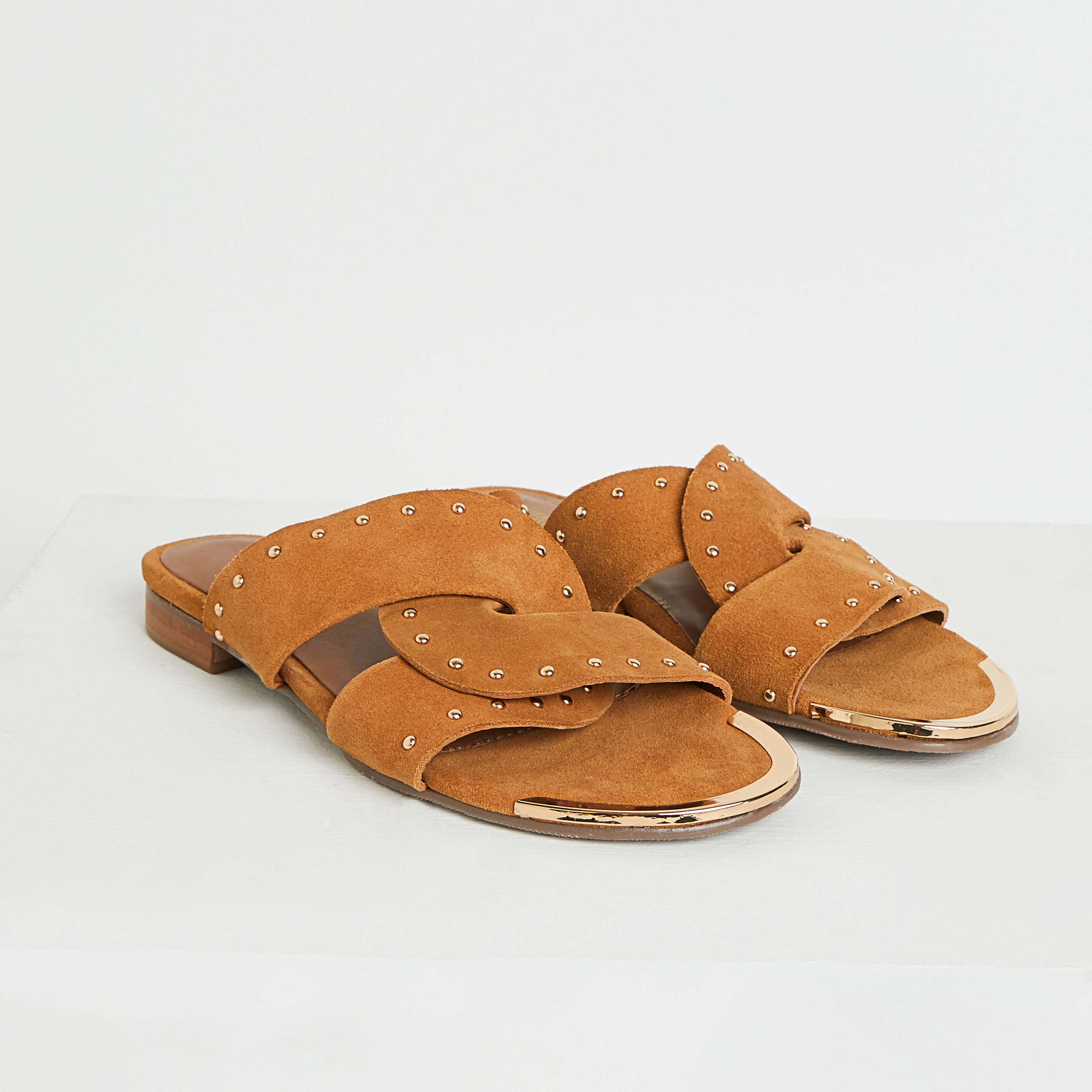 Mules plates cuir femme sales