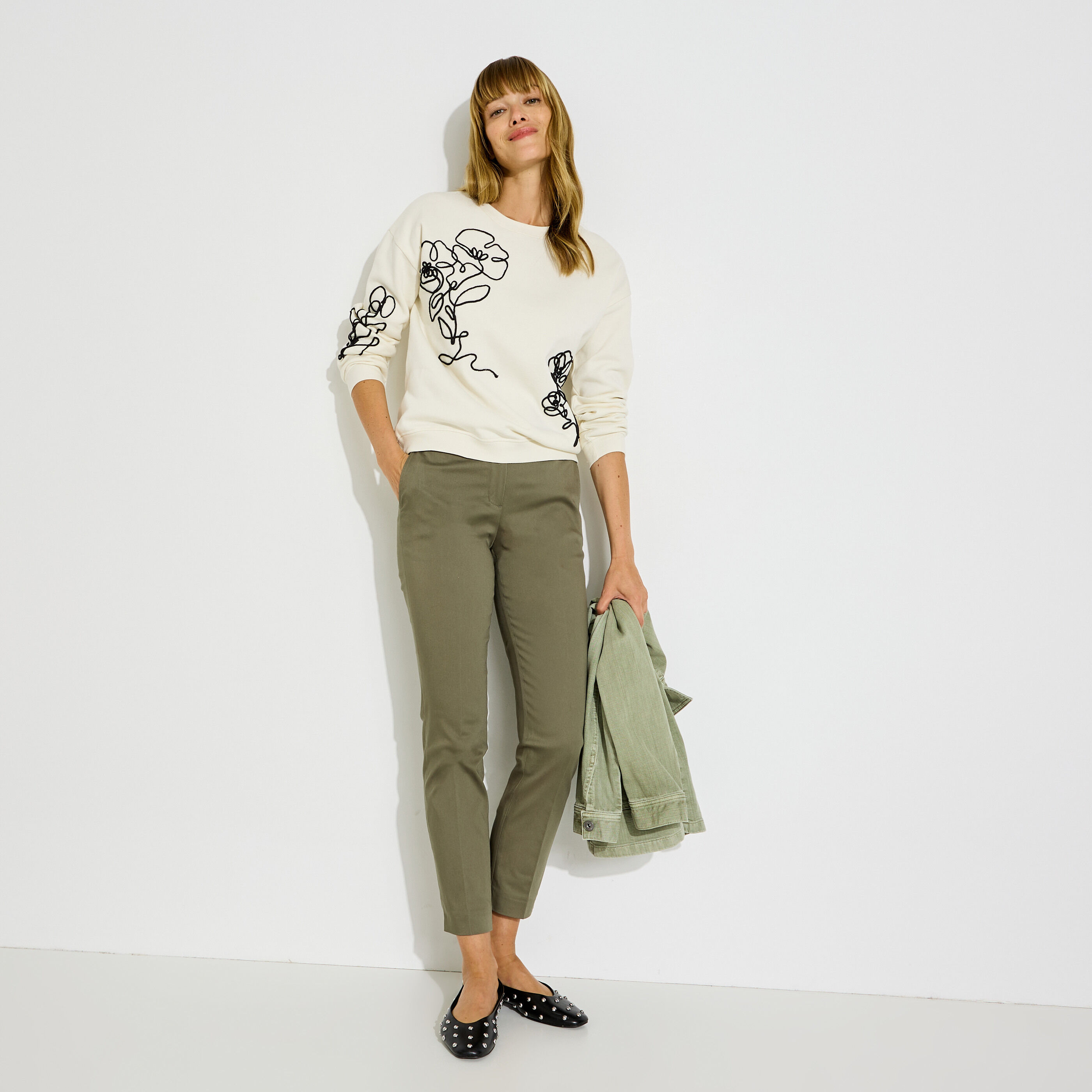 Sweat brod&eacute; motifs fleurs femme