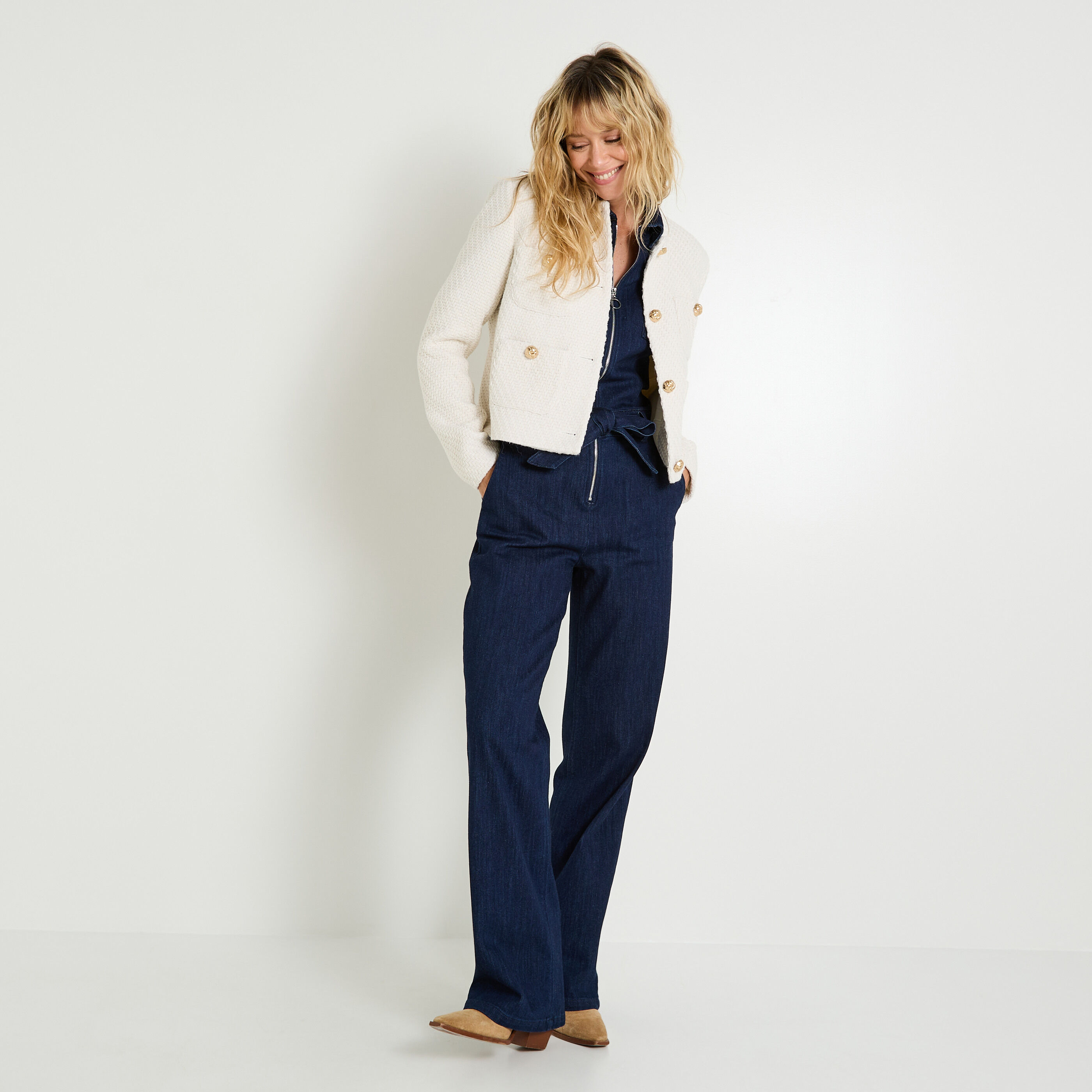 Veste courte effet tweed femme