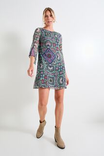 Robe imprimée manches 3/4 femme