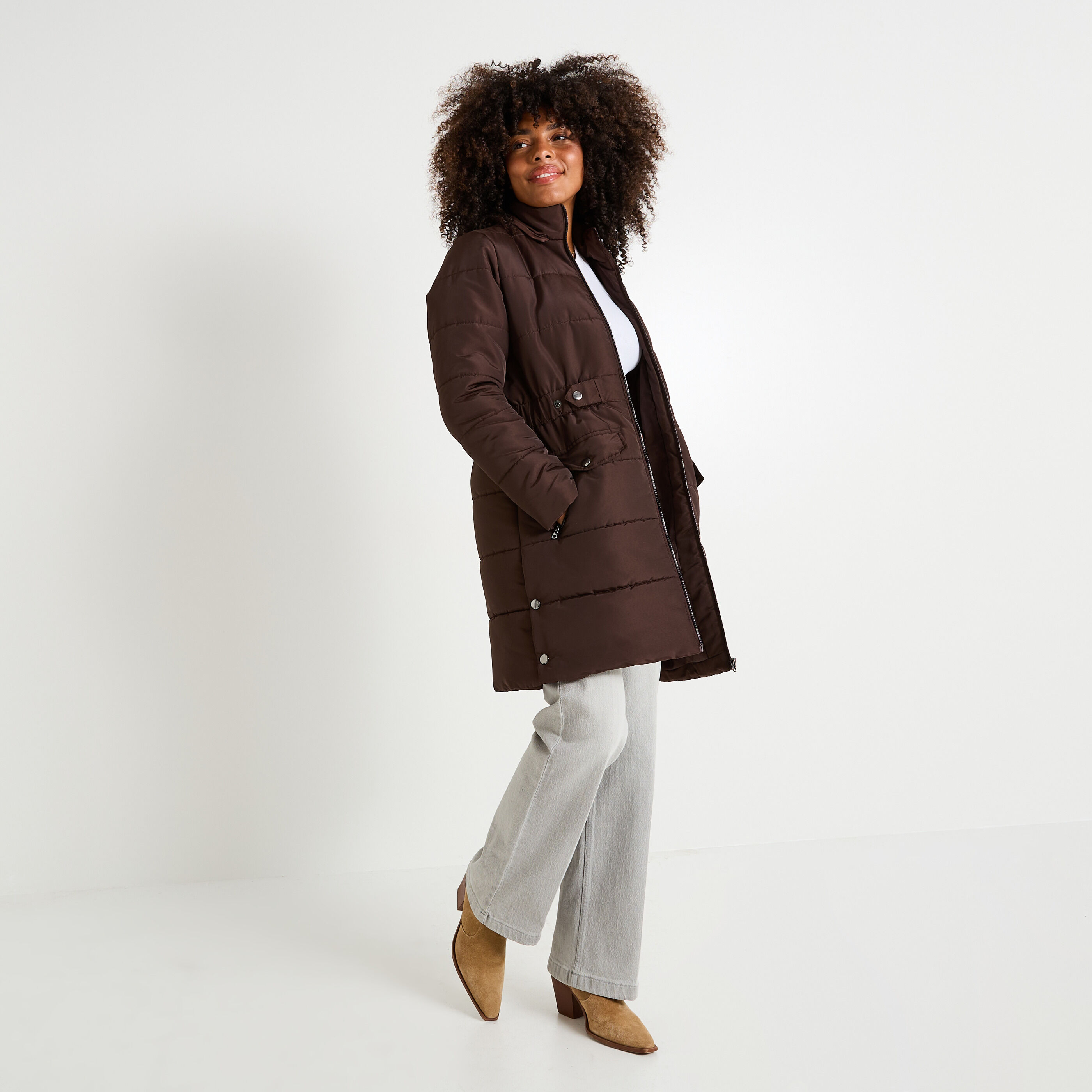 Doudoune longue &agrave; capuche amovible femme