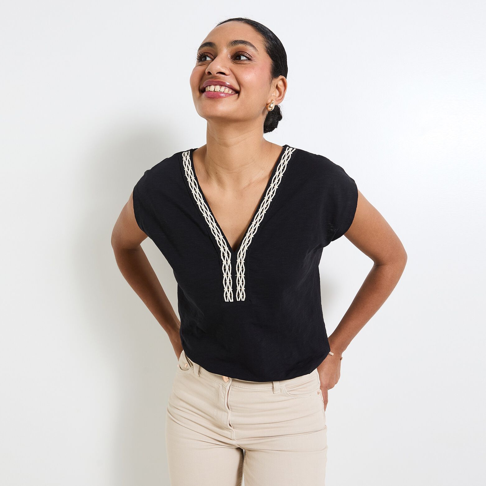 T-shirt col tunisien femme
