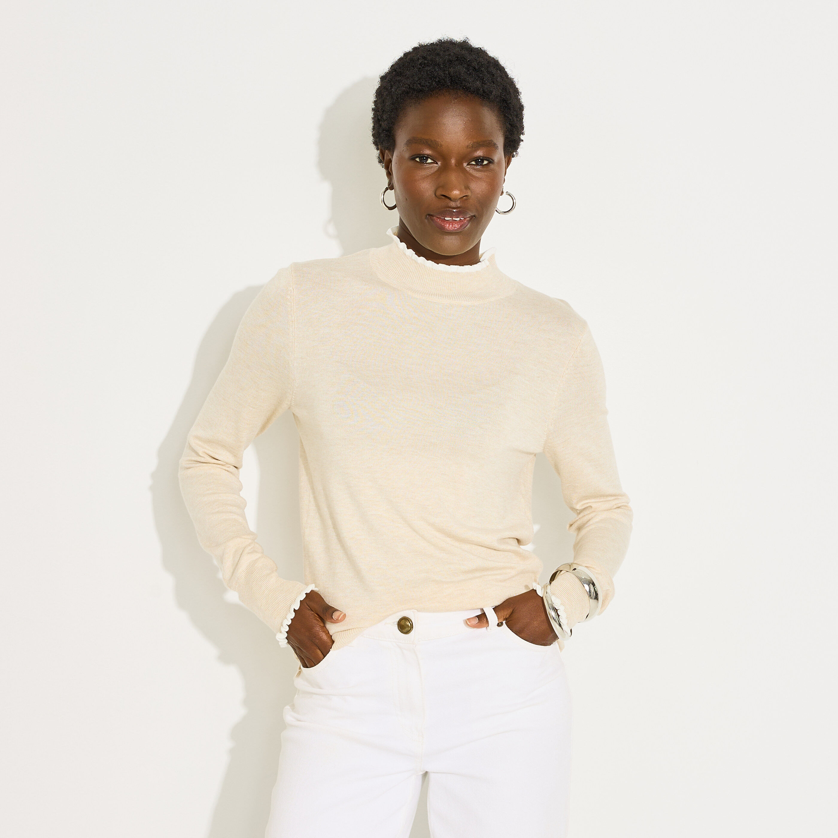 Pull col montant volant&eacute; femme