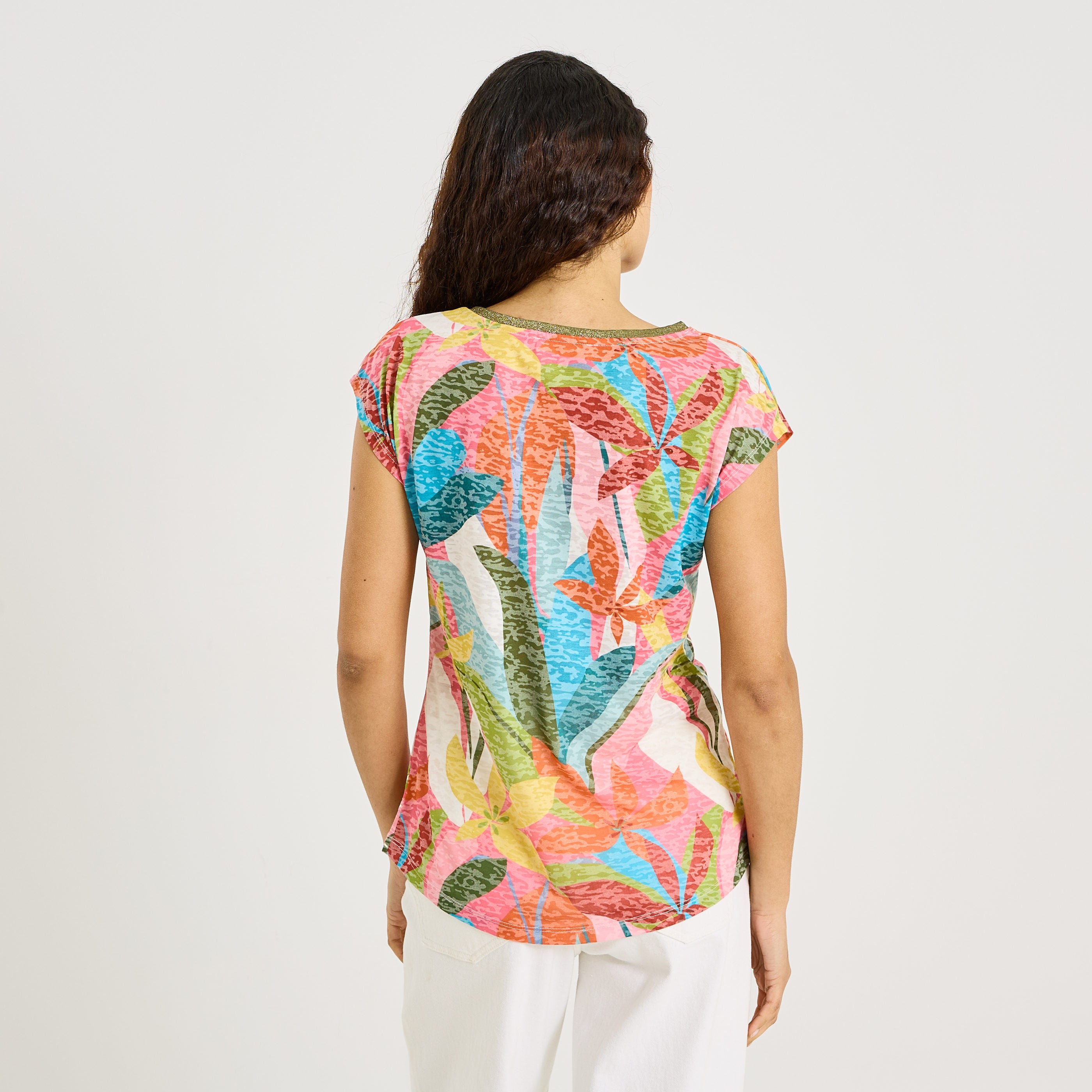 T-shirt imprim&eacute; tropical femme