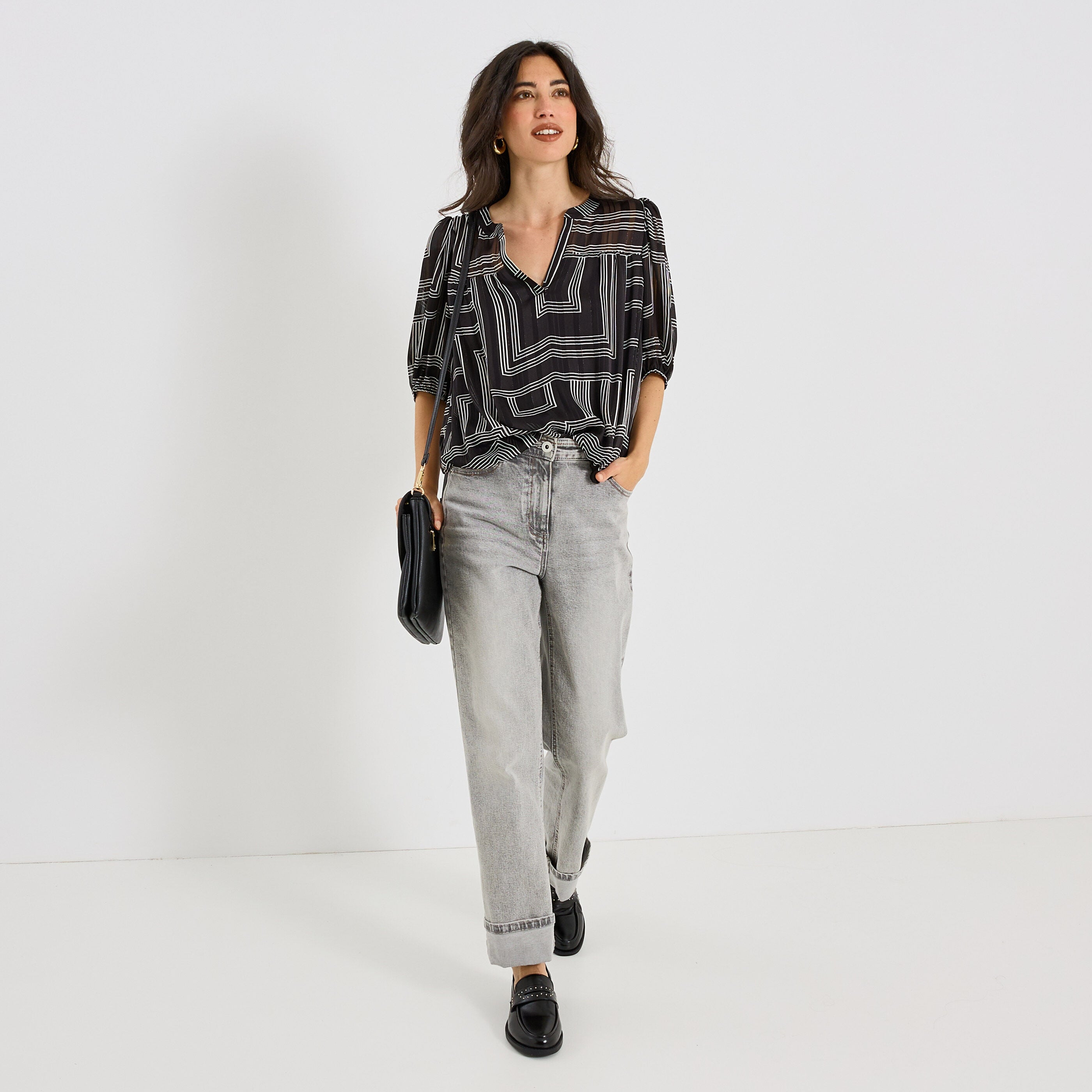 Blouse imprim&eacute; g&eacute;om&eacute;trique femme