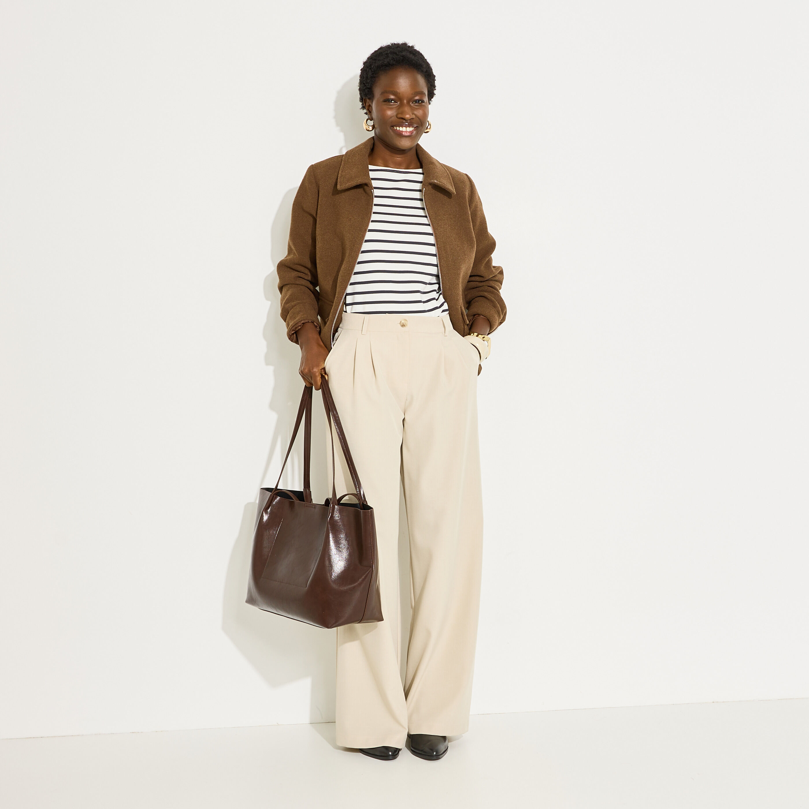 Pantalon large &agrave; pinces femme
